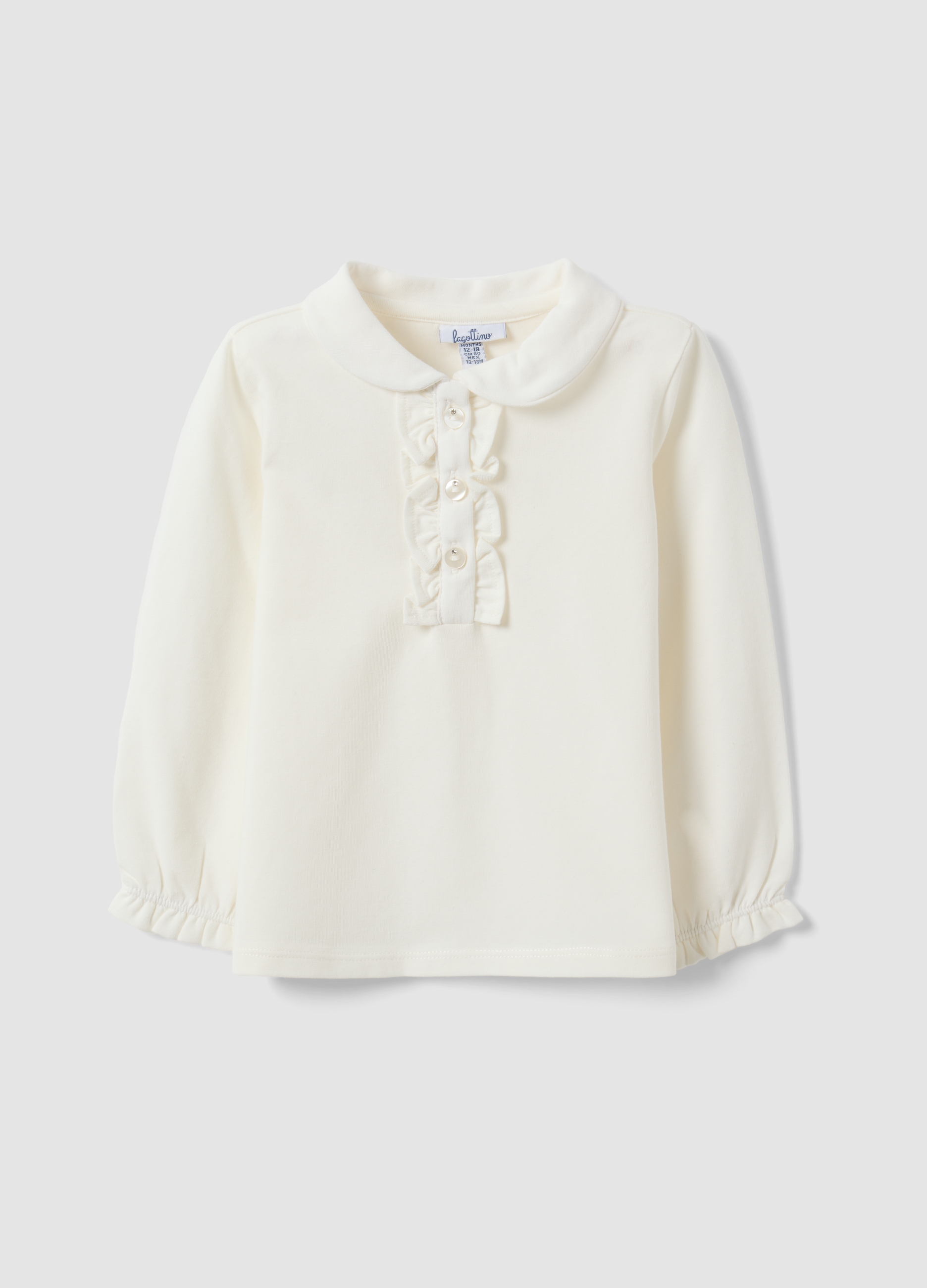 FAGOTTINO, Polo Bianca In Cotone Organico Elasticizzato Con Colletto Per Bimba, Bambina, Bianco, Taglia: 12-18