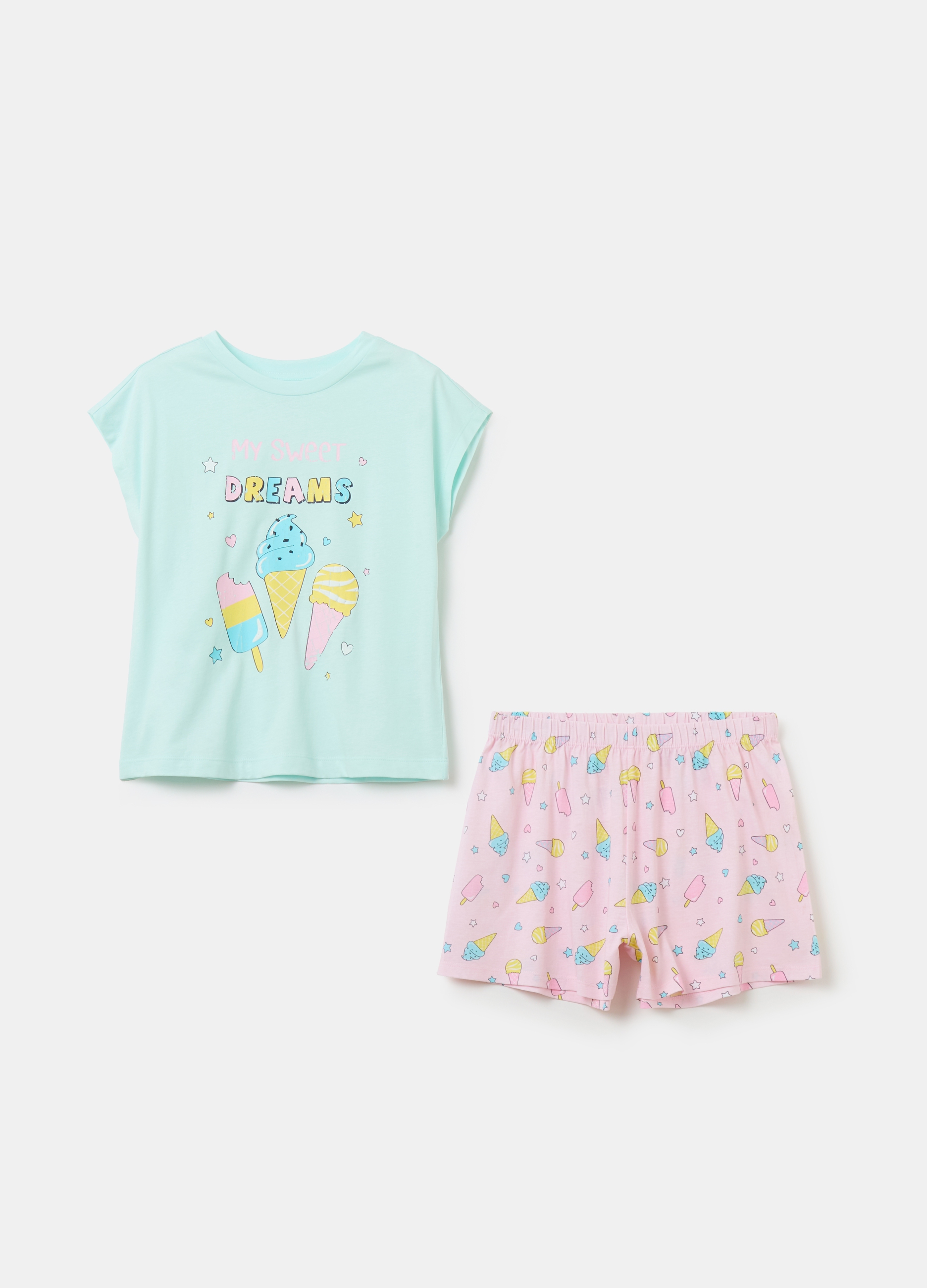 OVS, Pigiama In Cotone Bio Con Stampa Gelato, Bambina, Multicolor, Taglia: 13-14