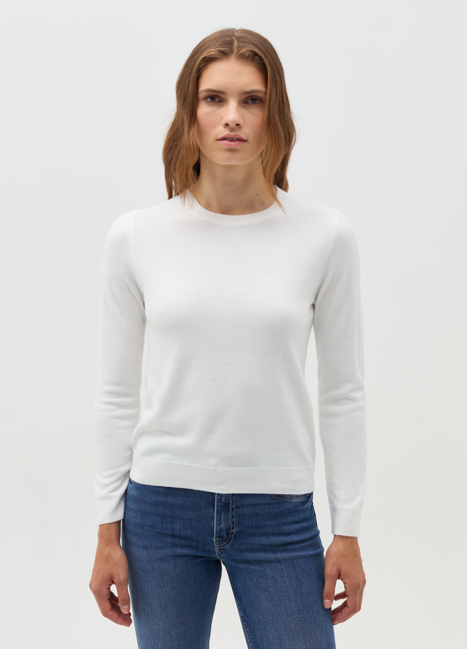 Camiseta De Manga Larga Color Liso, Mujer, Blanco óptico, Talla: XXL