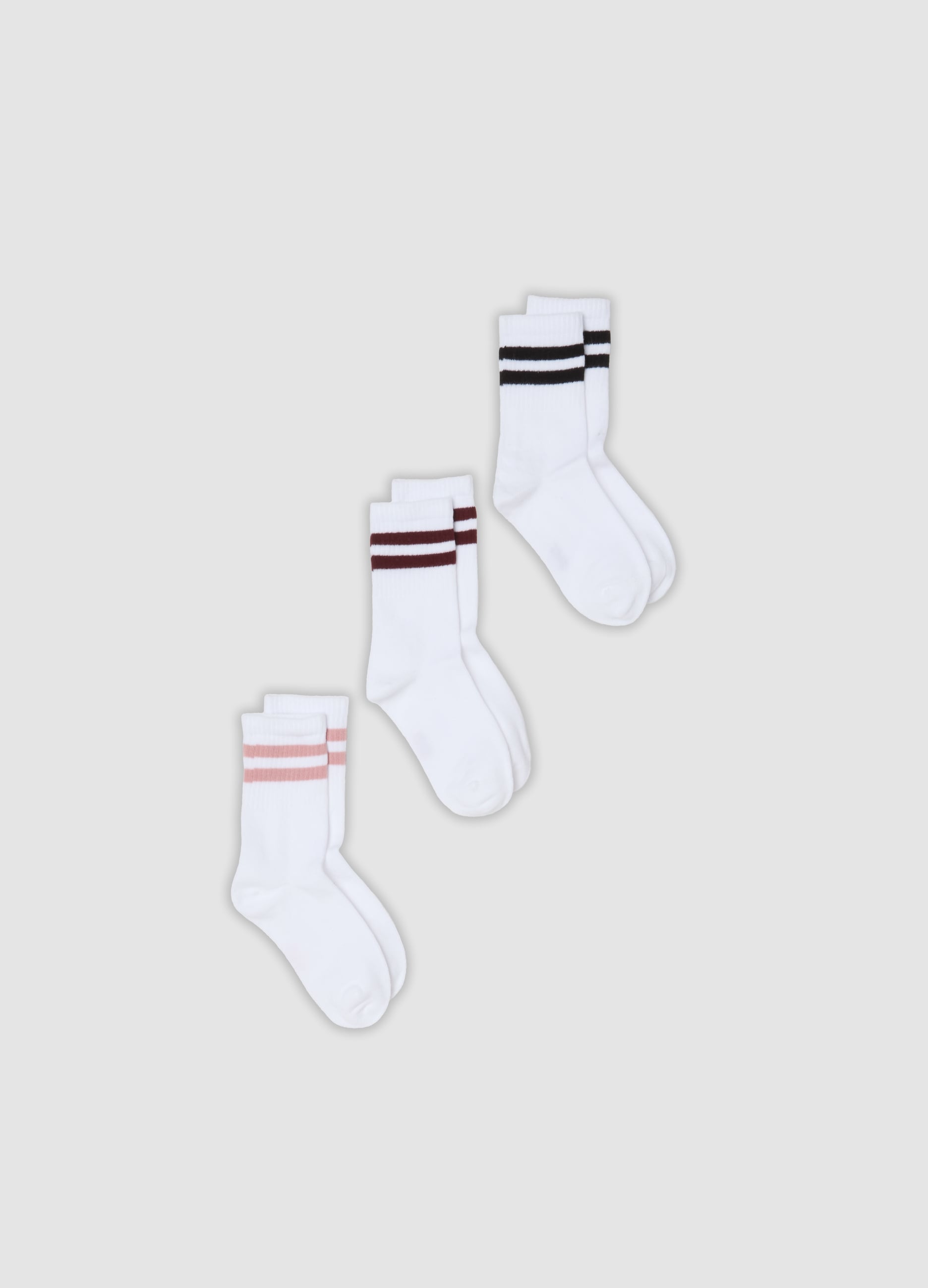 OVS KIDS, Tripack Di Calze Midi Bianche In Cotone Organico Elasticizzato A Righe, Bambina, Bianco, Taglia: 37/39