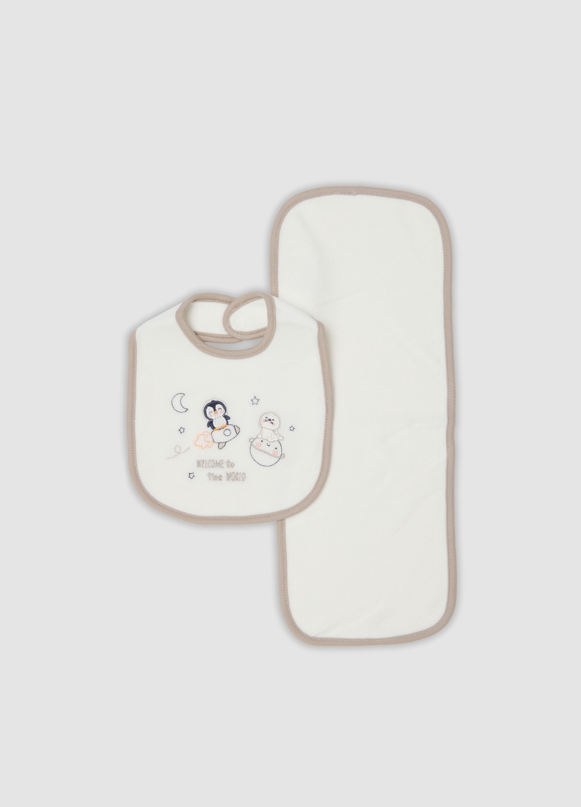 FAGOTTINO, Set Bianco In Misto Cotone Organico Con Bavaglino E Telo, Unisex, Bianco, Taglia: ONE SIZE