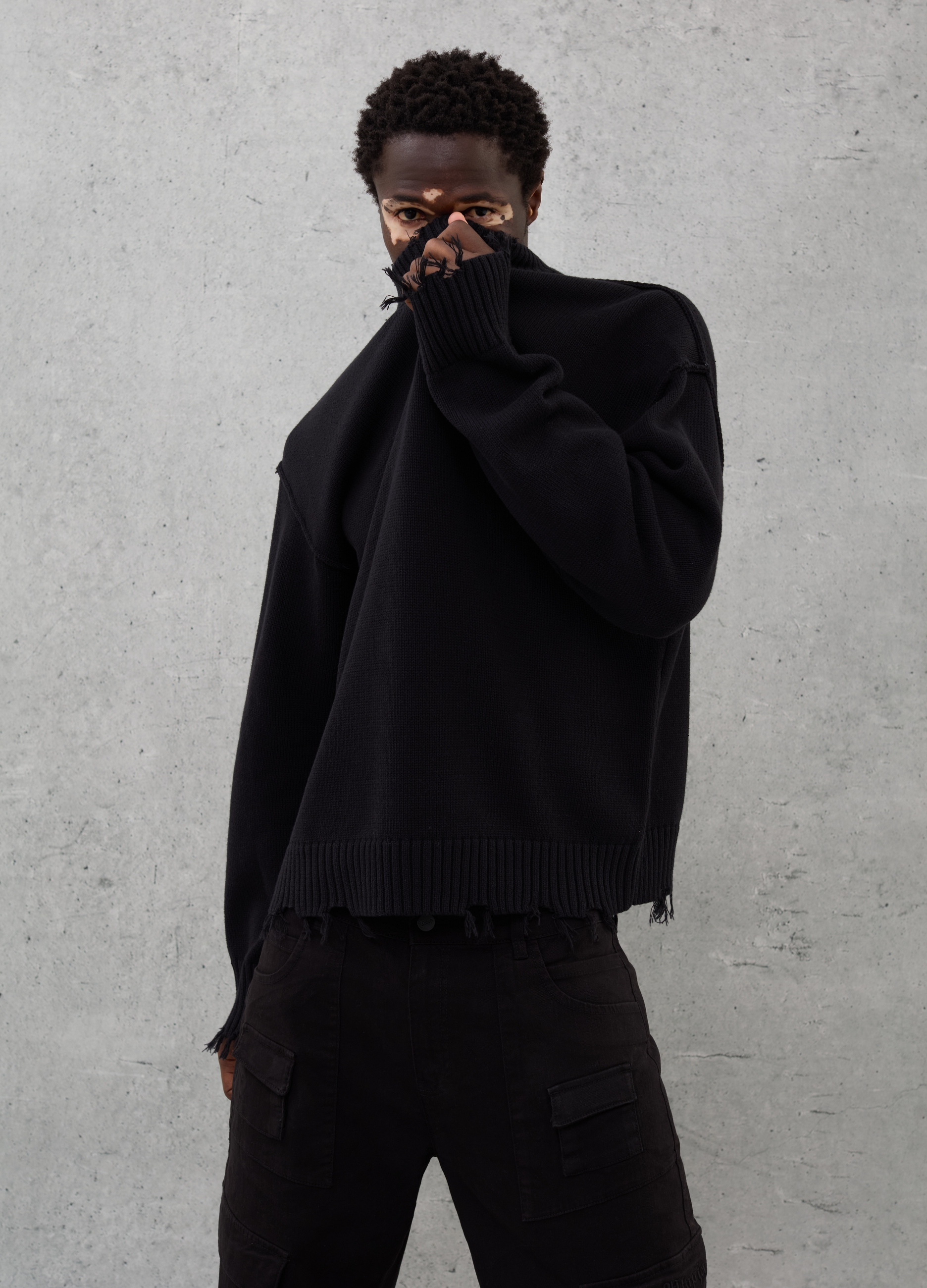 UTOPJA, Crewneck Distressed Pullover Black, Uomo, Nero, Taglia: XS