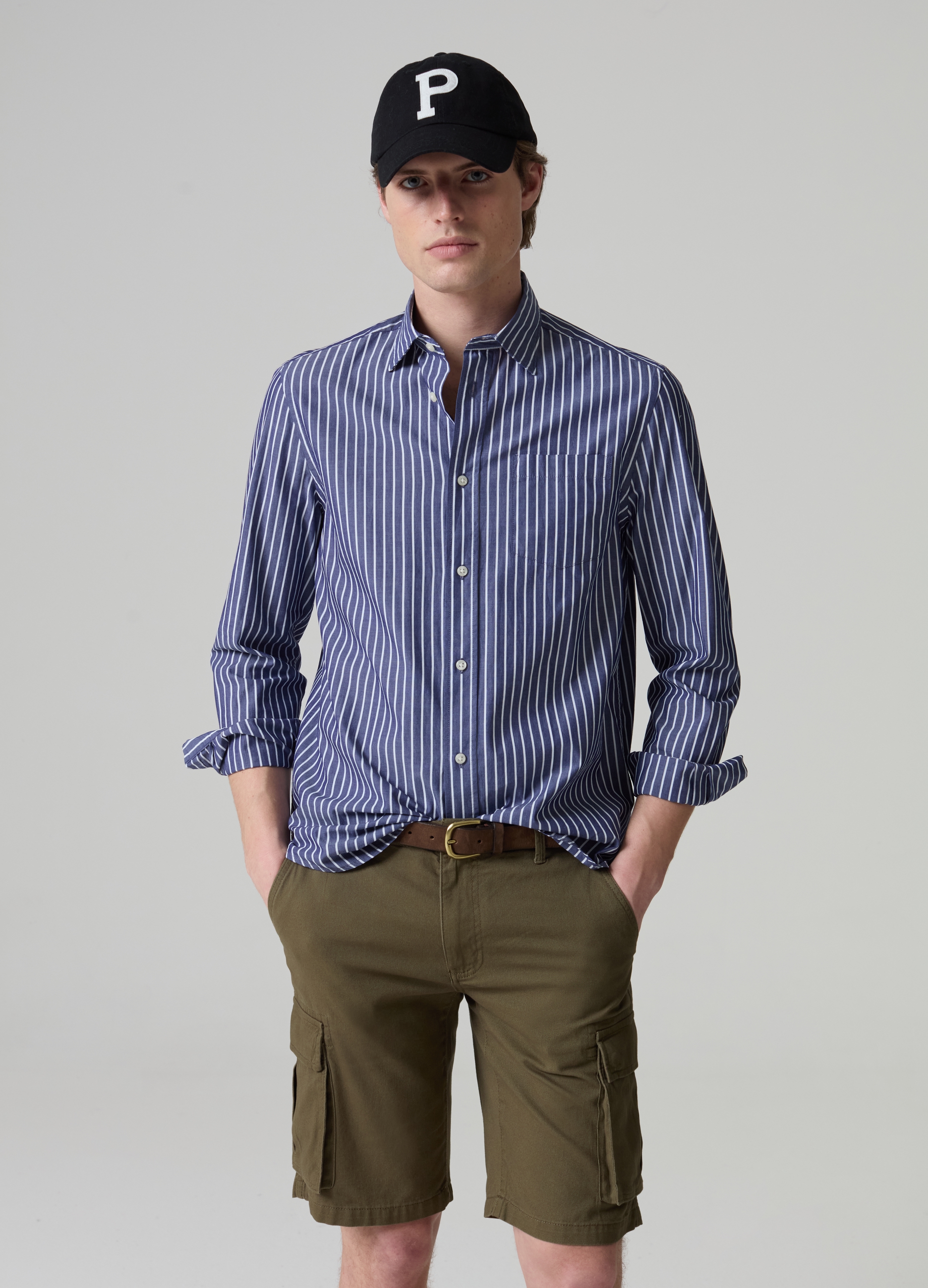 PIOMBO, Bermuda Cargo In Twill Di Cotone, Uomo, Verde, Taglia: 46