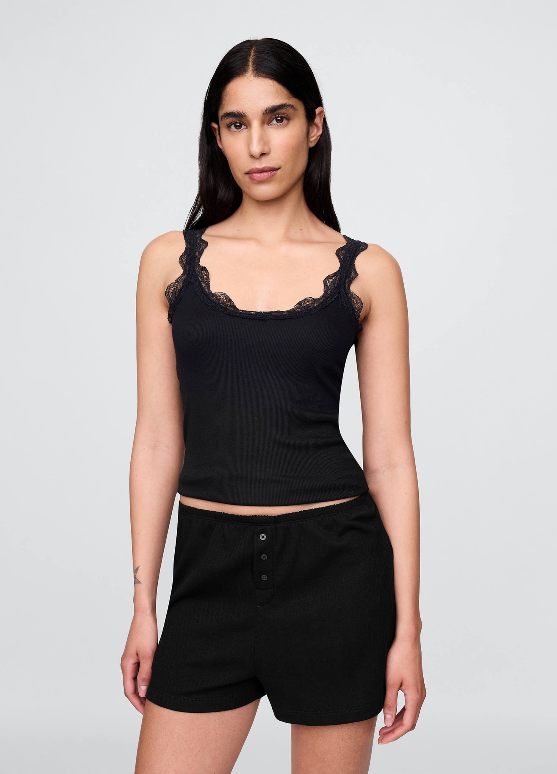 GAP, Top Pigiama Con Dettagli In Pizzo, Donna, Nero, Taglia: XL