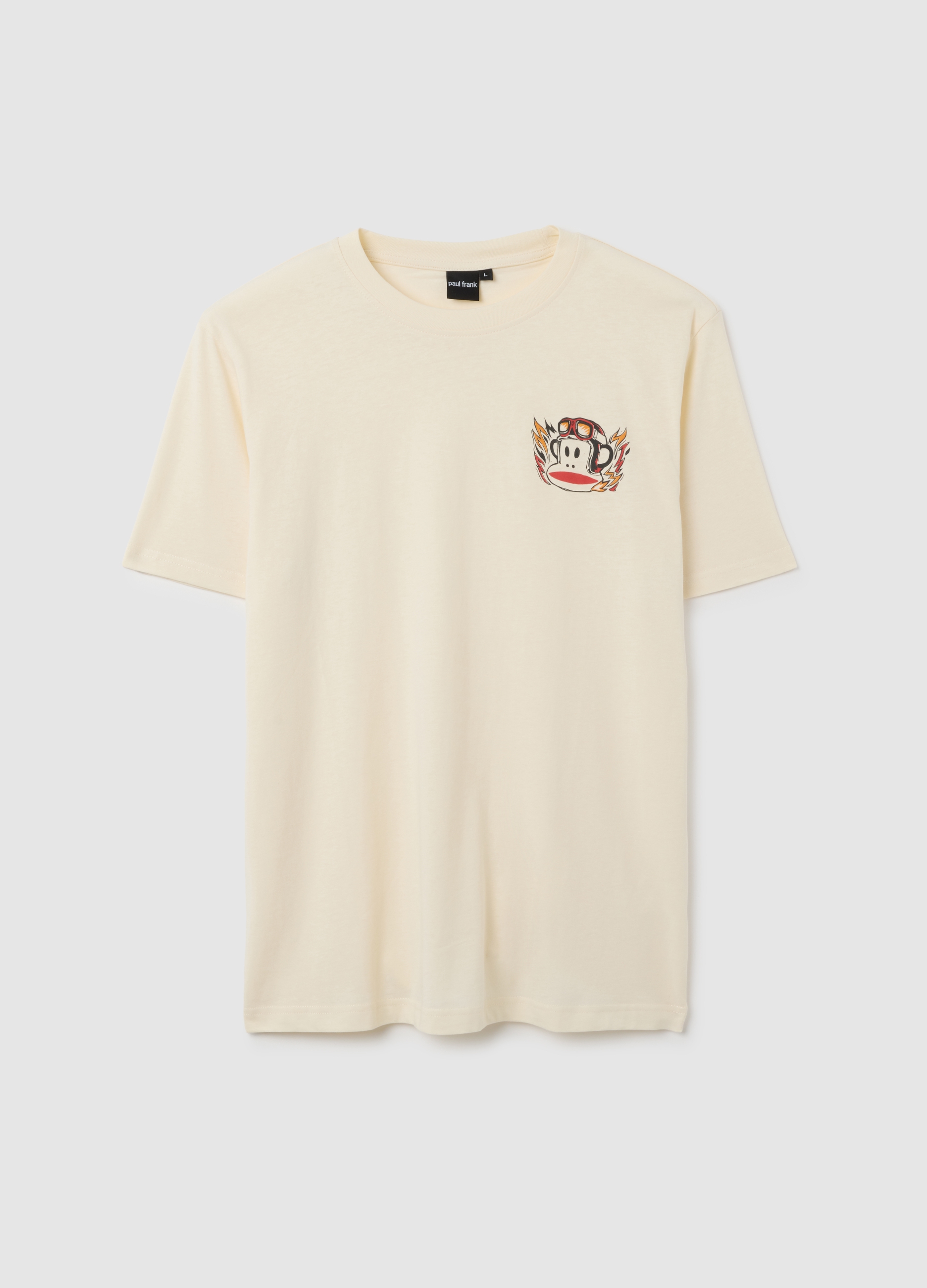 Camiseta Beige De Manga Corta En Puro Algodón Ajuste Regular, Hombre, Beige Claro, Talla: XXL