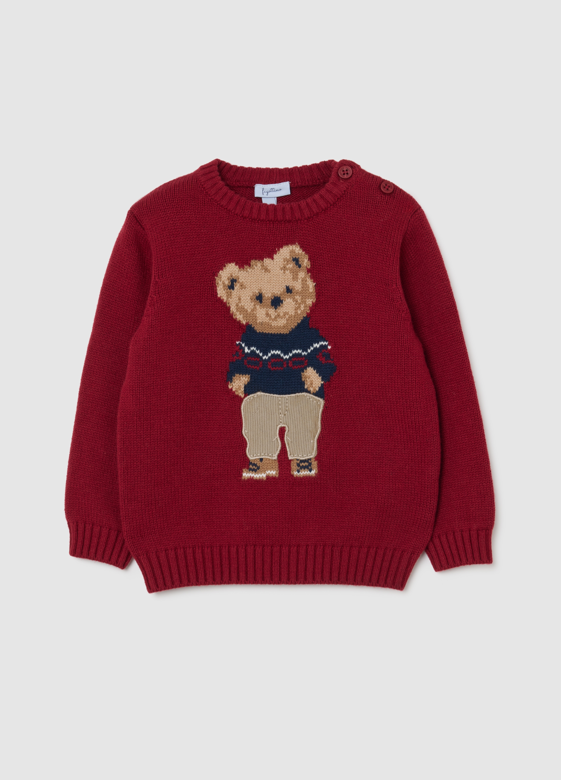 FAGOTTINO, Maglione Rosso Da Bimbo In Misto Cotone Regular Fit Con Stampa, Niño, Rojo Cereza, Talla: 18-24