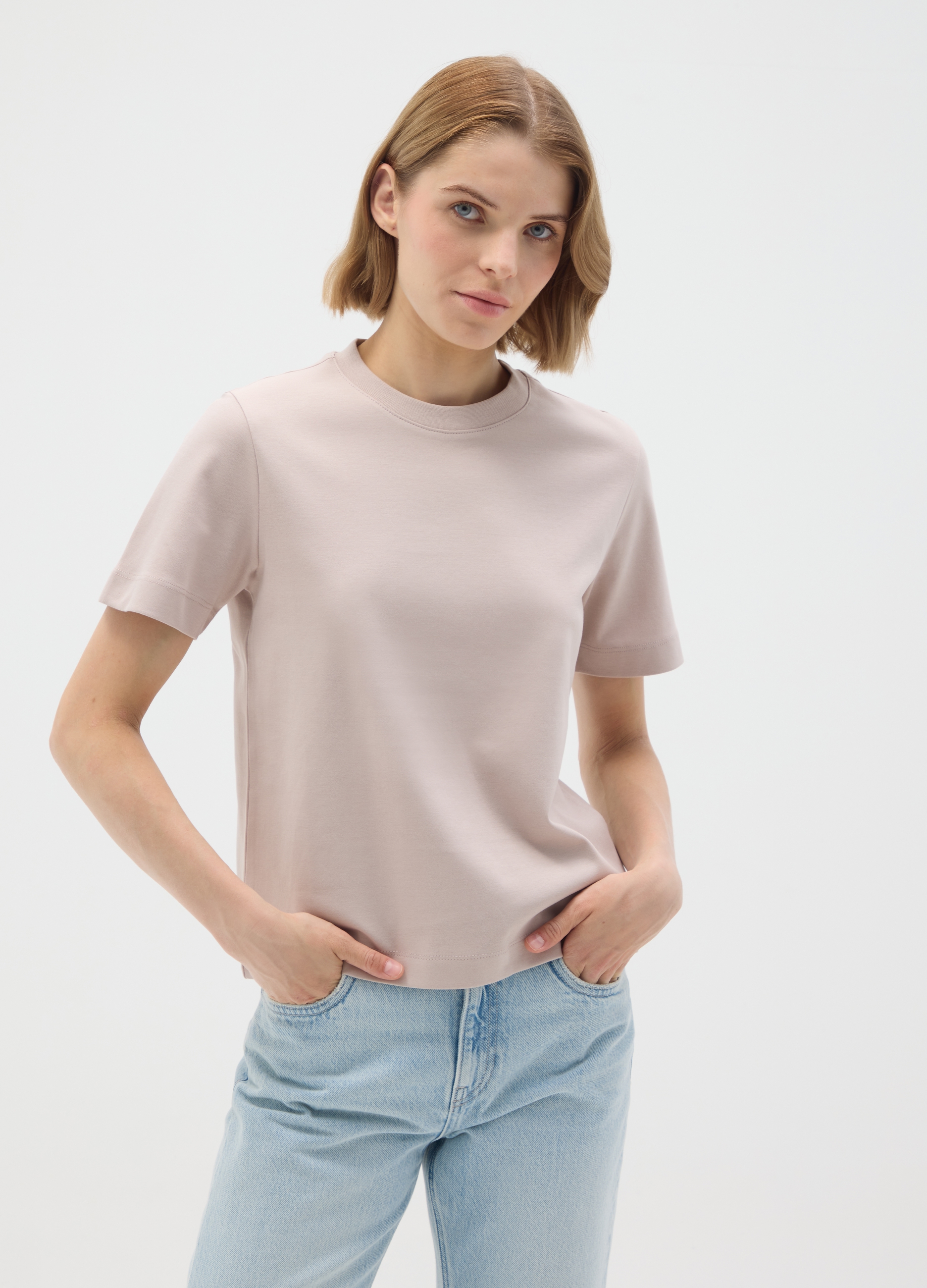OVS, Beige T-shirt Aus Reiner Baumwolle Mit Regulärem Schnitt, Frau, Hellbraun, Größe: 36