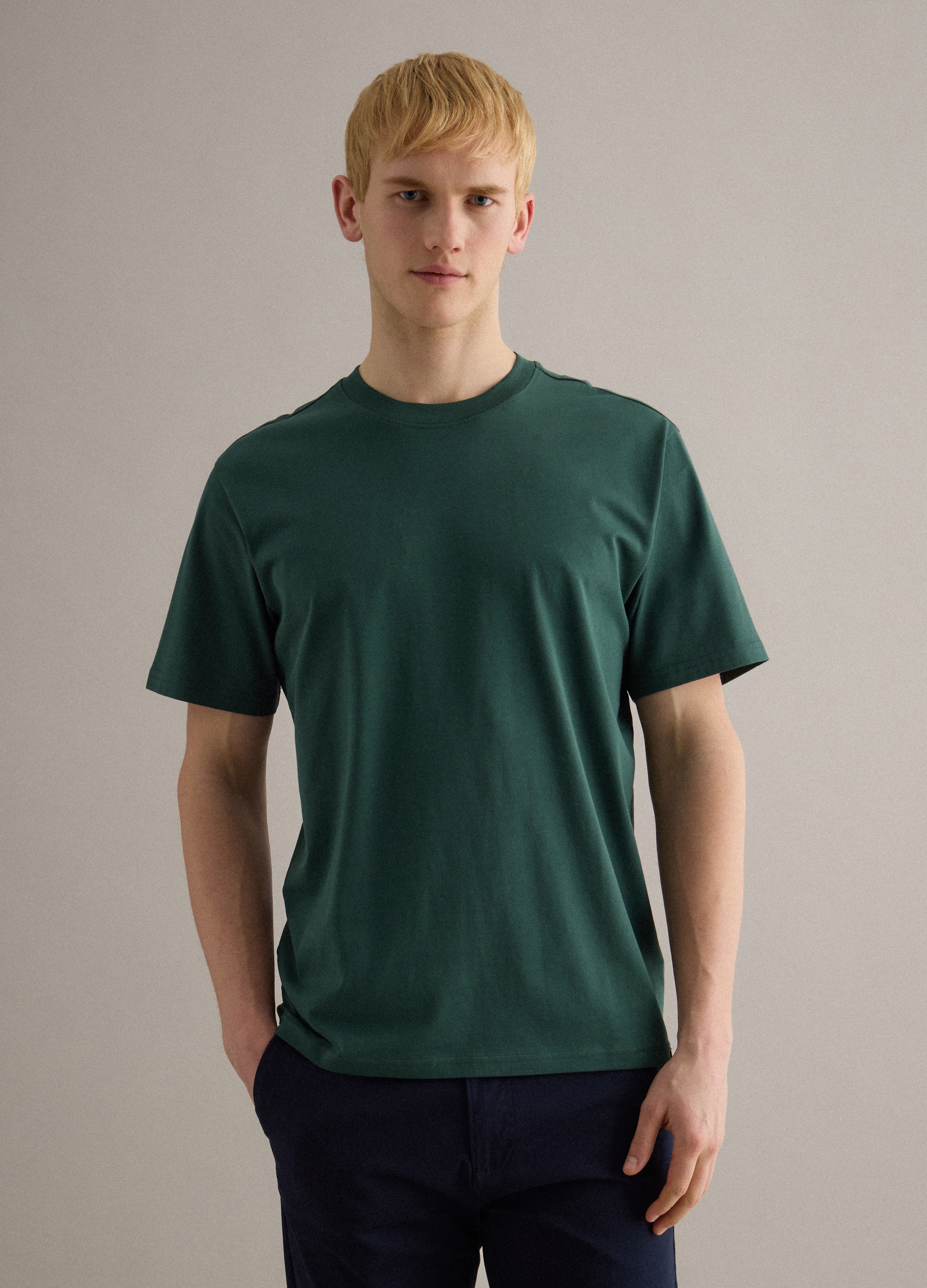 PIOMBO, Camiseta Verde De Algodón Con Cuello Redondo Y Ajuste Relajado, Hombre, Verde oscuro, Talla: M