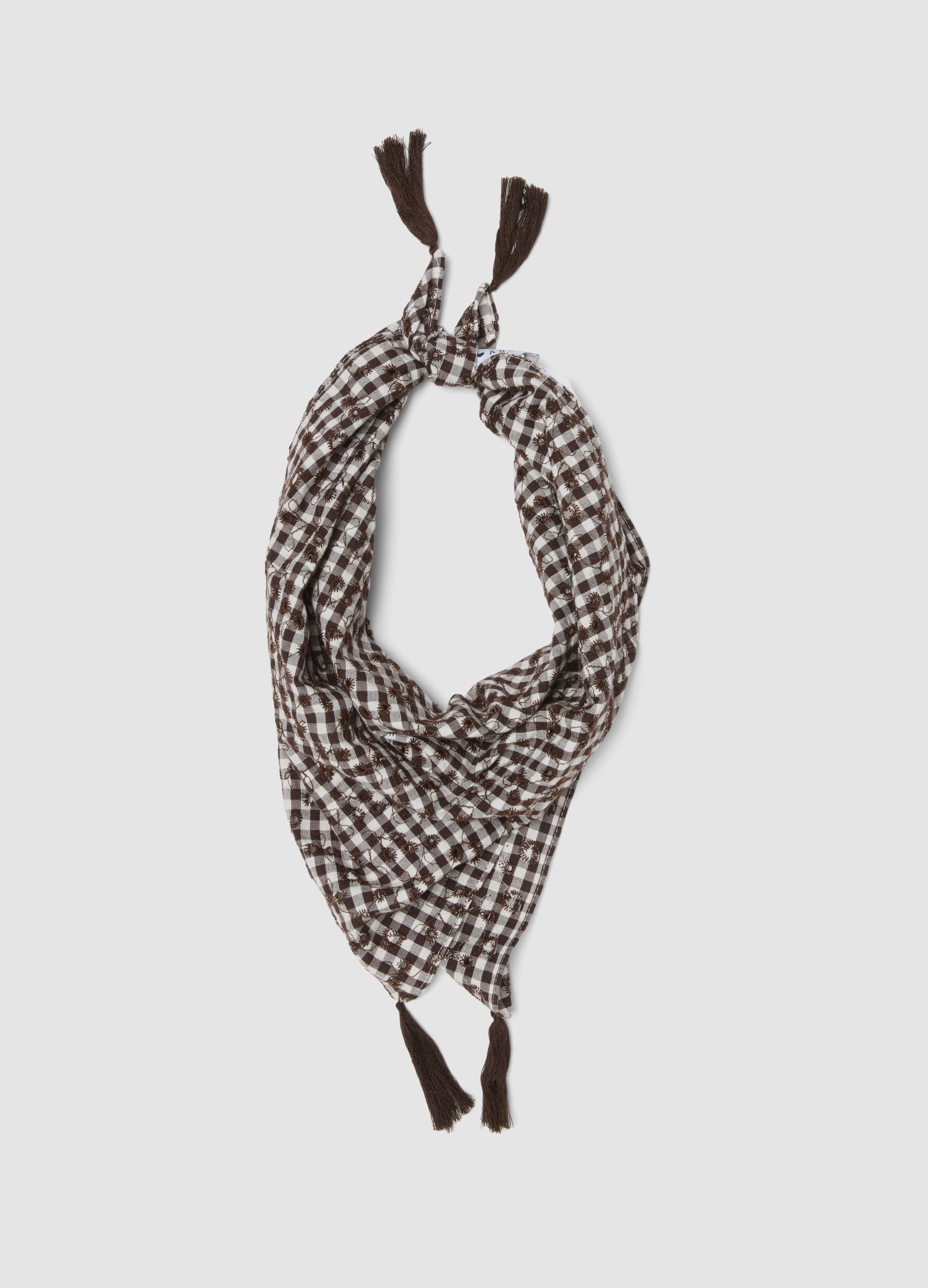 B.ANGEL, Foulard Marrone In Misto Cotone E Viscosa Con Motivo A Quadri, Donna, Bianco, Taglia: ONE SIZE