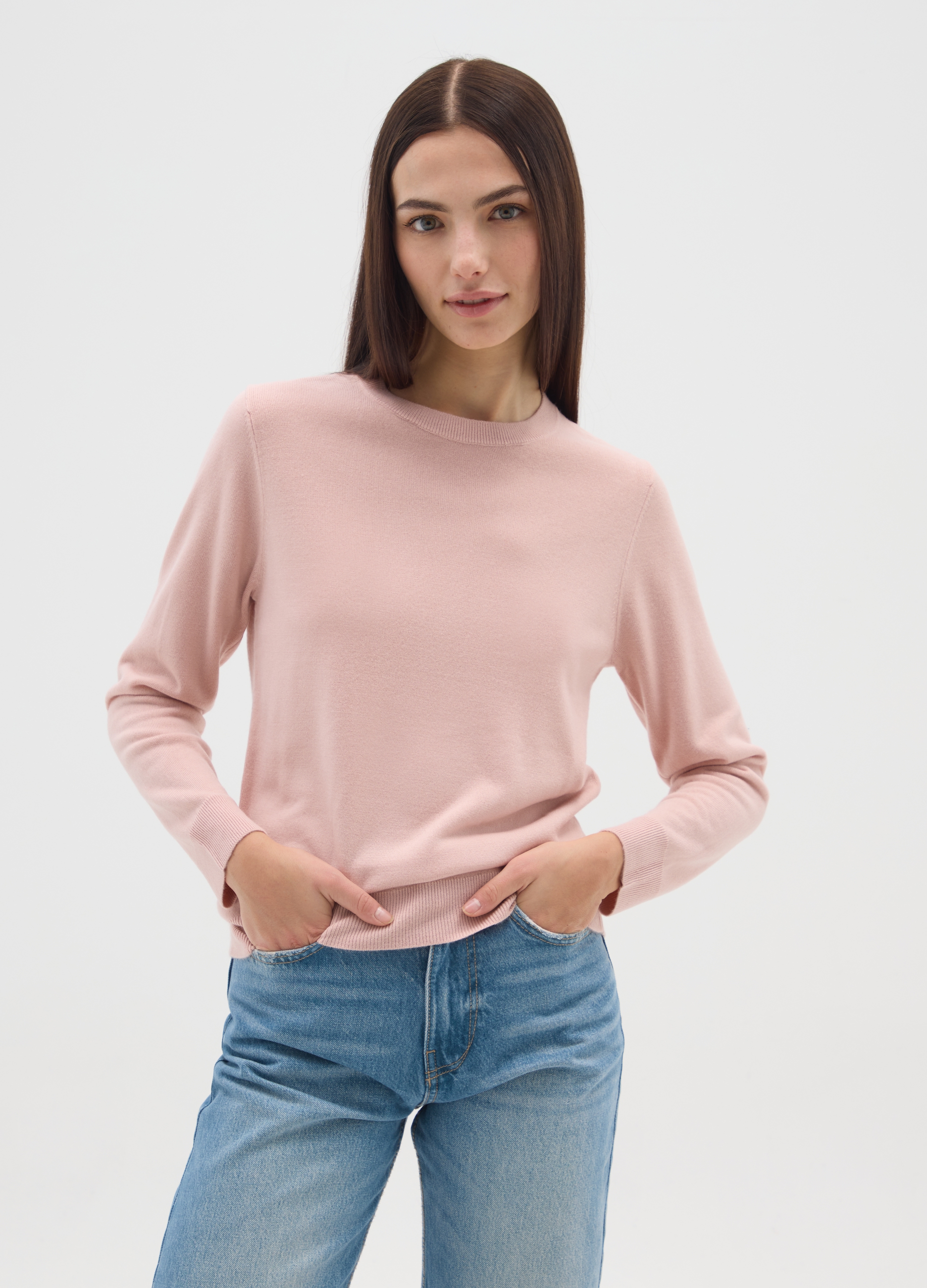 Maglia A Girocollo Rosa Regular Fit, Mujer, Rosa pastel, Talla: 36