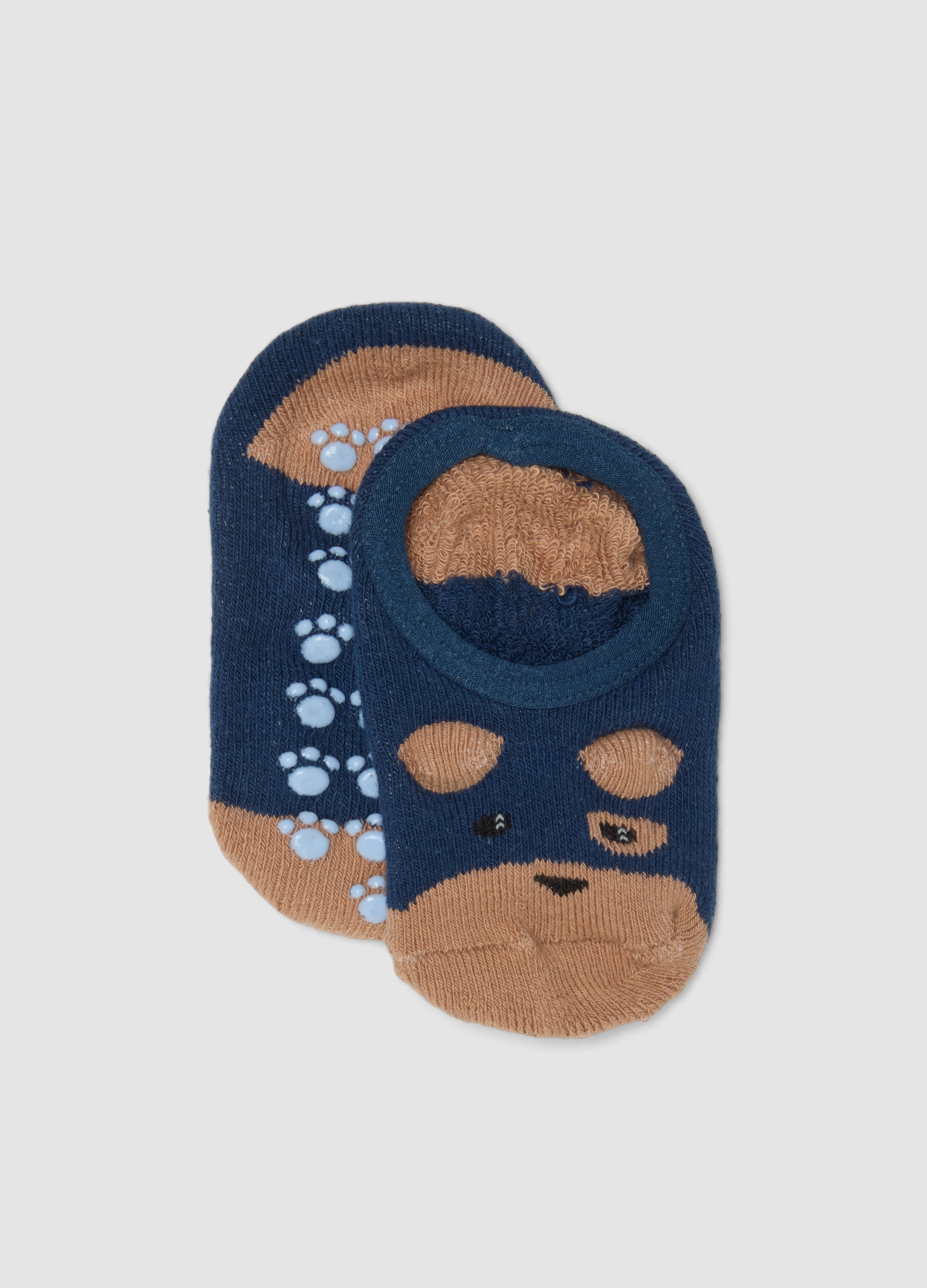 FAGOTTINO, Calze Antiscivolo Blu In Cotone Organico Elasticizzato Con Cagnolino, Bambino, Blu, Taglia: 18-24