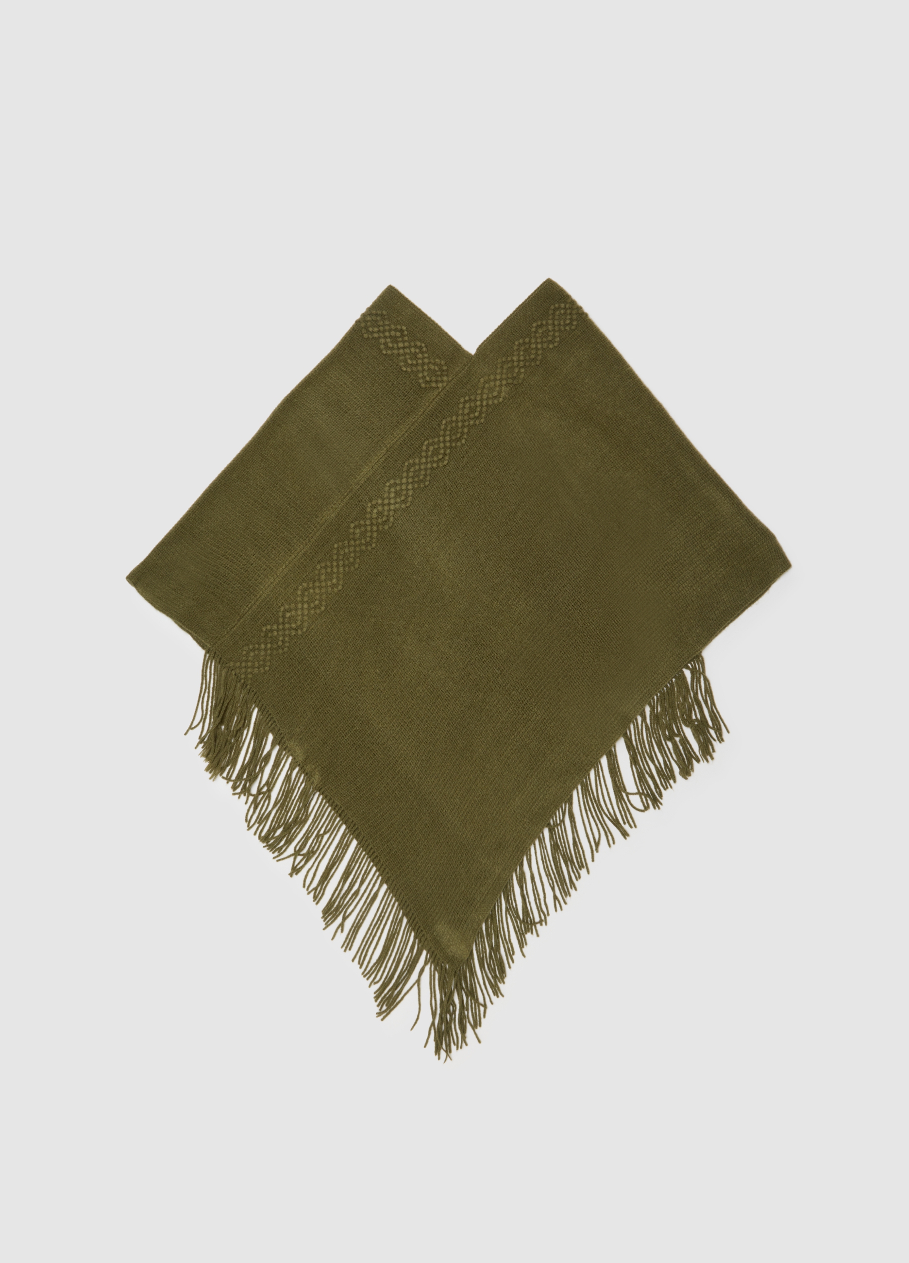 Sciarpa In Acrilico Verde Con Frange, Mujer, Verde oscuro, Talla: FASUL