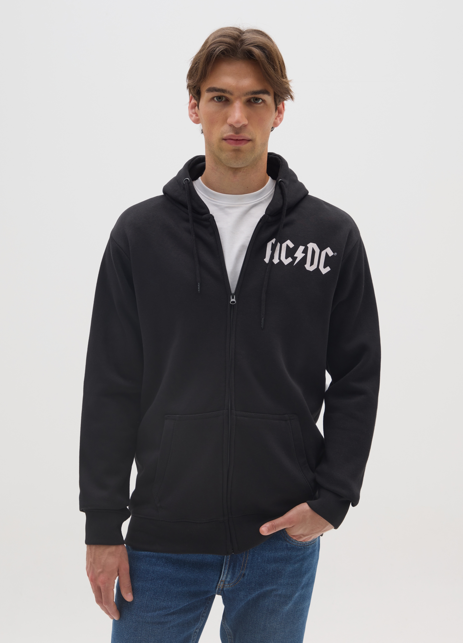 OVS, Felpa Nera Con Cappuccio Full Zip, Uomo, Nero, Taglia: L