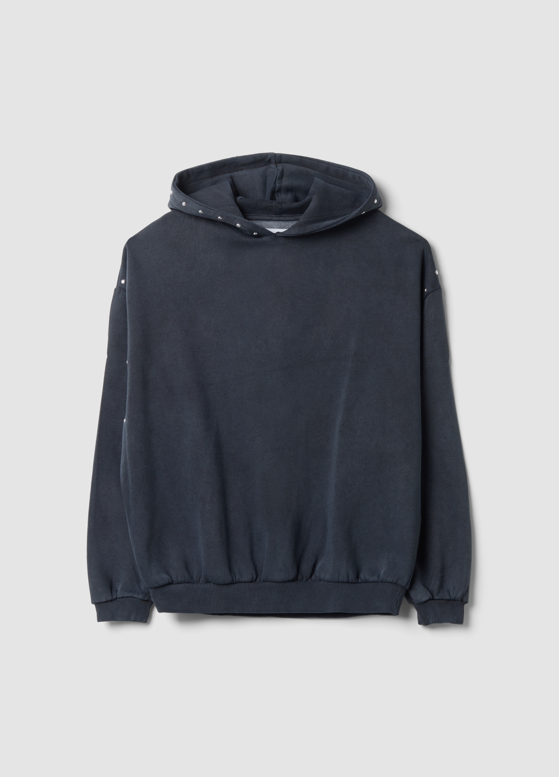 B.ANGEL, Hoodie Grigia In Misto Cotone Con Strass Relaxed Fit, Donna, Grigio, Taglia: XL