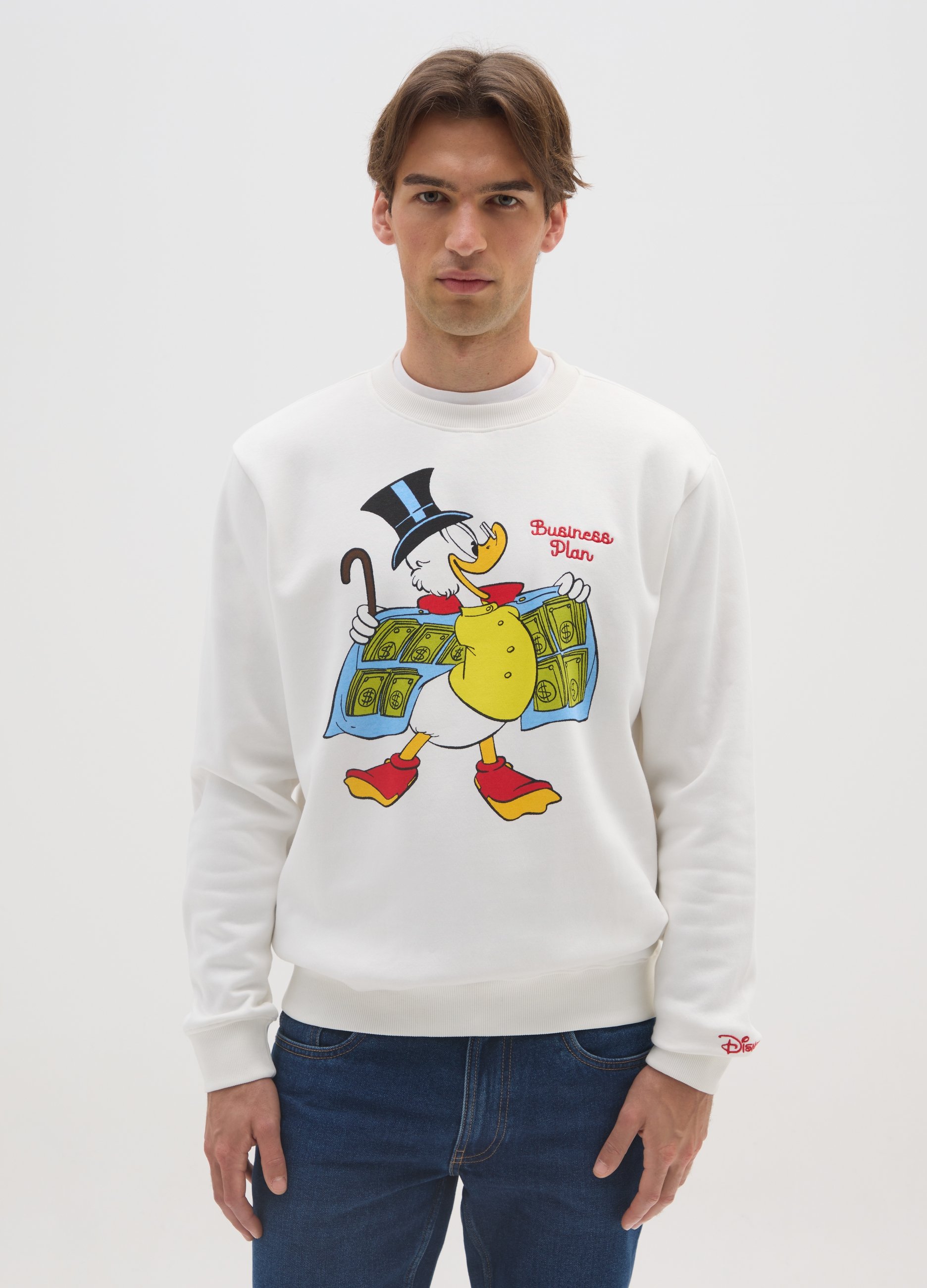 OVS, Felpa In Misto Cotone Bianca Con Stampa, Uomo, Bianco, Taglia: M