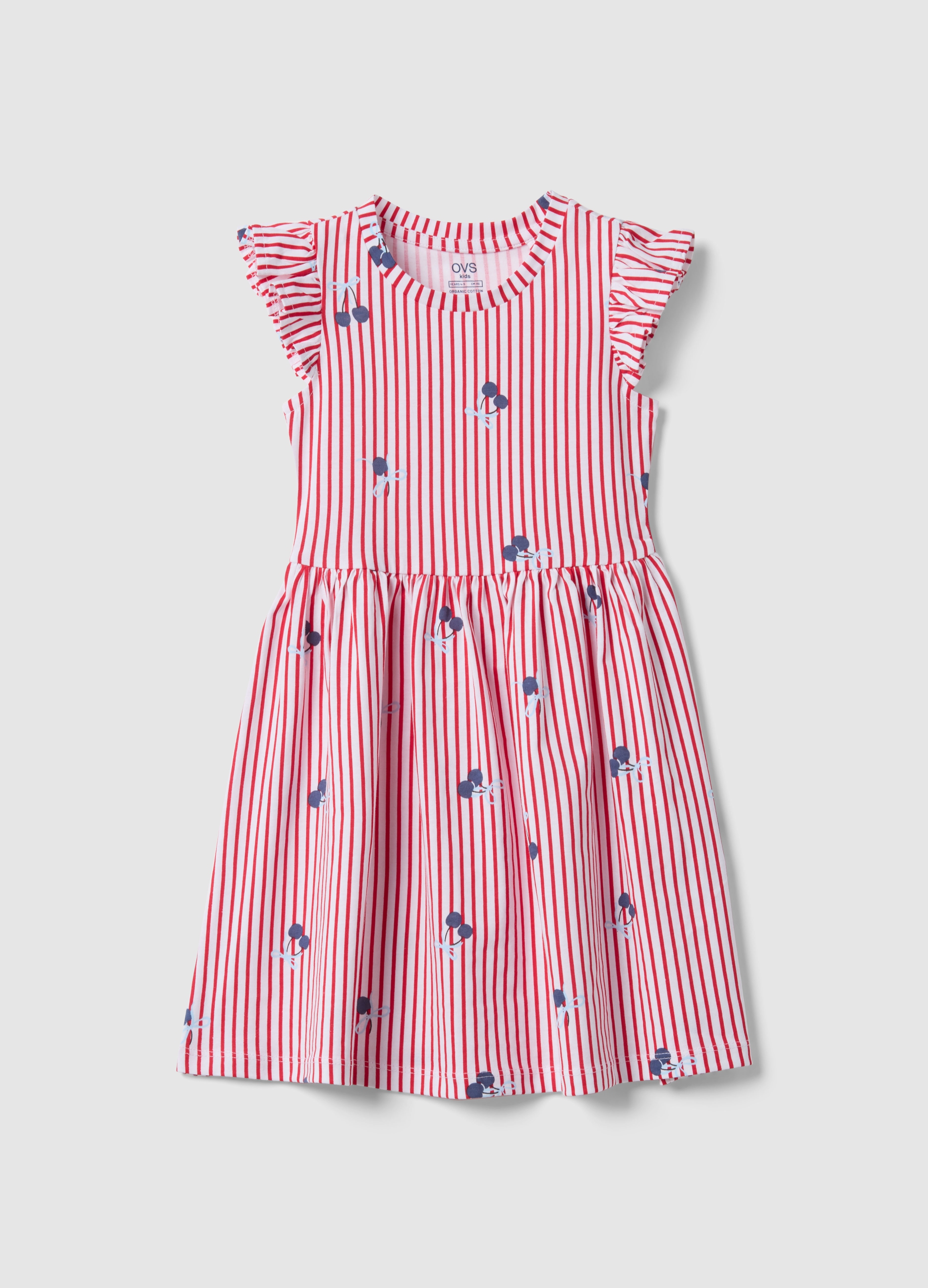 OVS KIDS, Vestido De Algodón Puro De Rayas Rojas Con Volantes Y Estampados Para Niña, Niña, Blanco/rojo, Talla: 8-9
