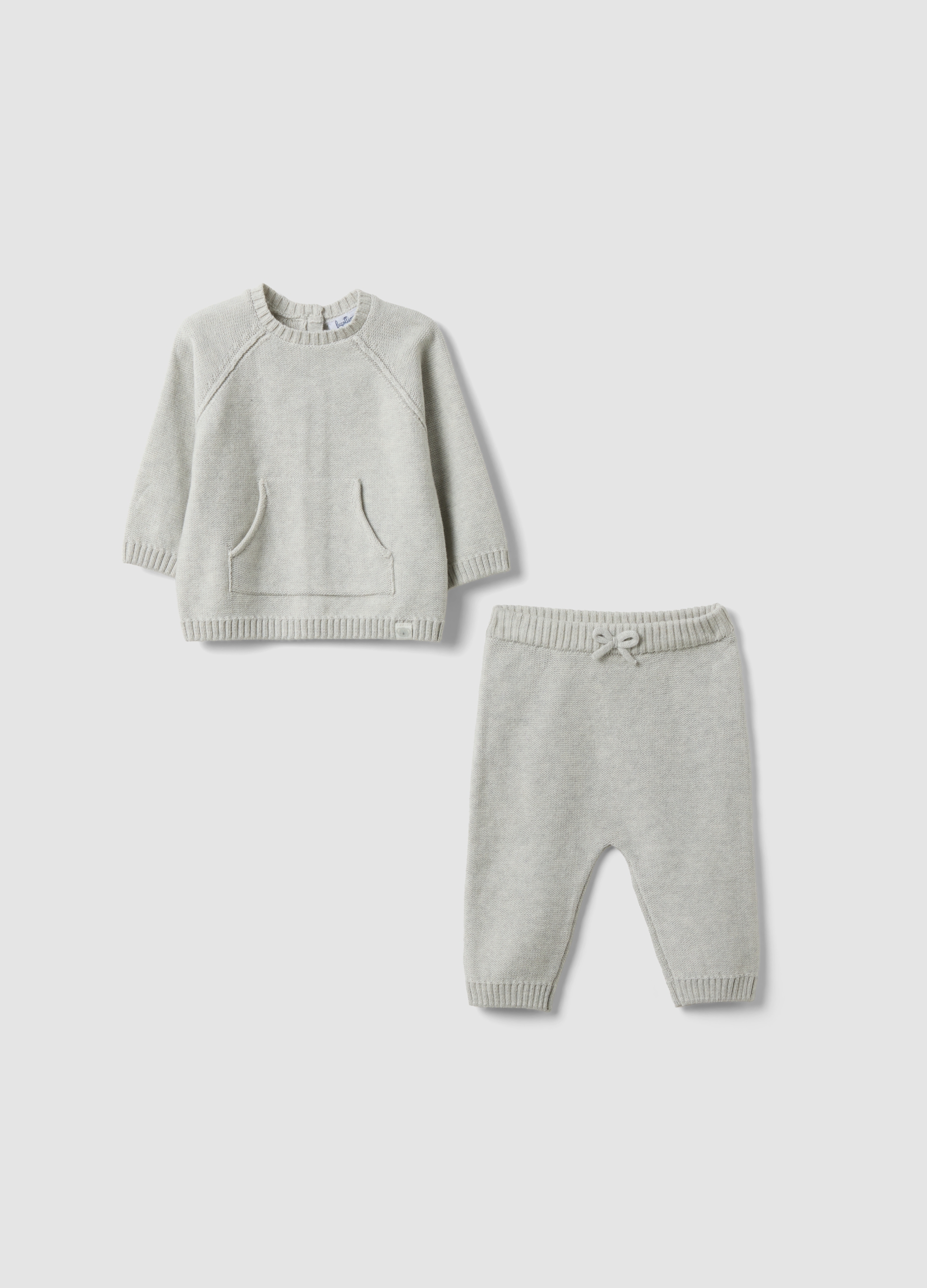 FAGOTTINO, Completo Grigio In Maglia Di Puro Cotone Organico Per Neonati, Unisex, Grigio, Taglia: 1-3