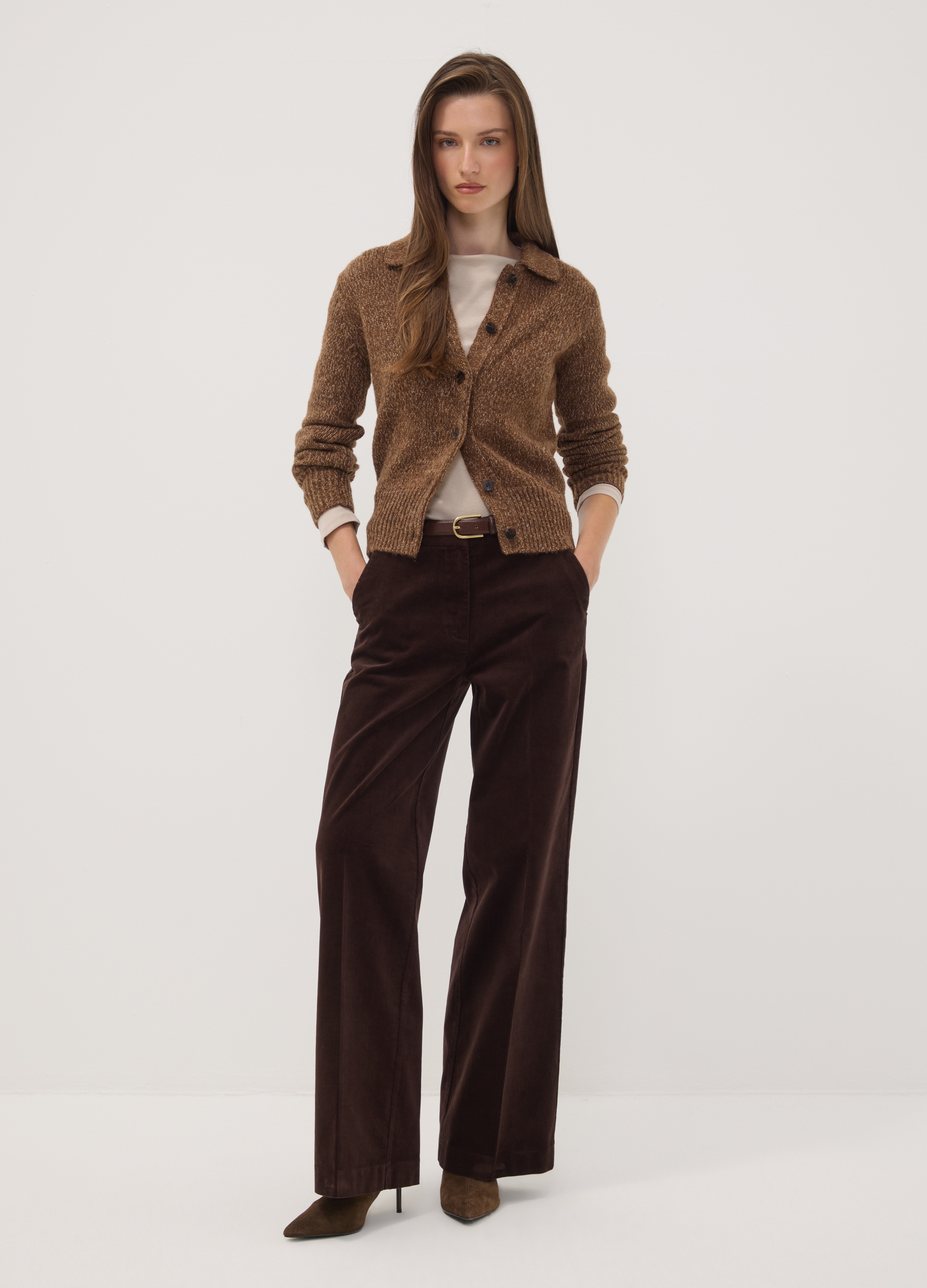OVS, Pantaloni The Iconic Pants Marroni In Cotone Elasticizzato A Coste Straight Fit, Donna, Marrone, Taglia: 38
