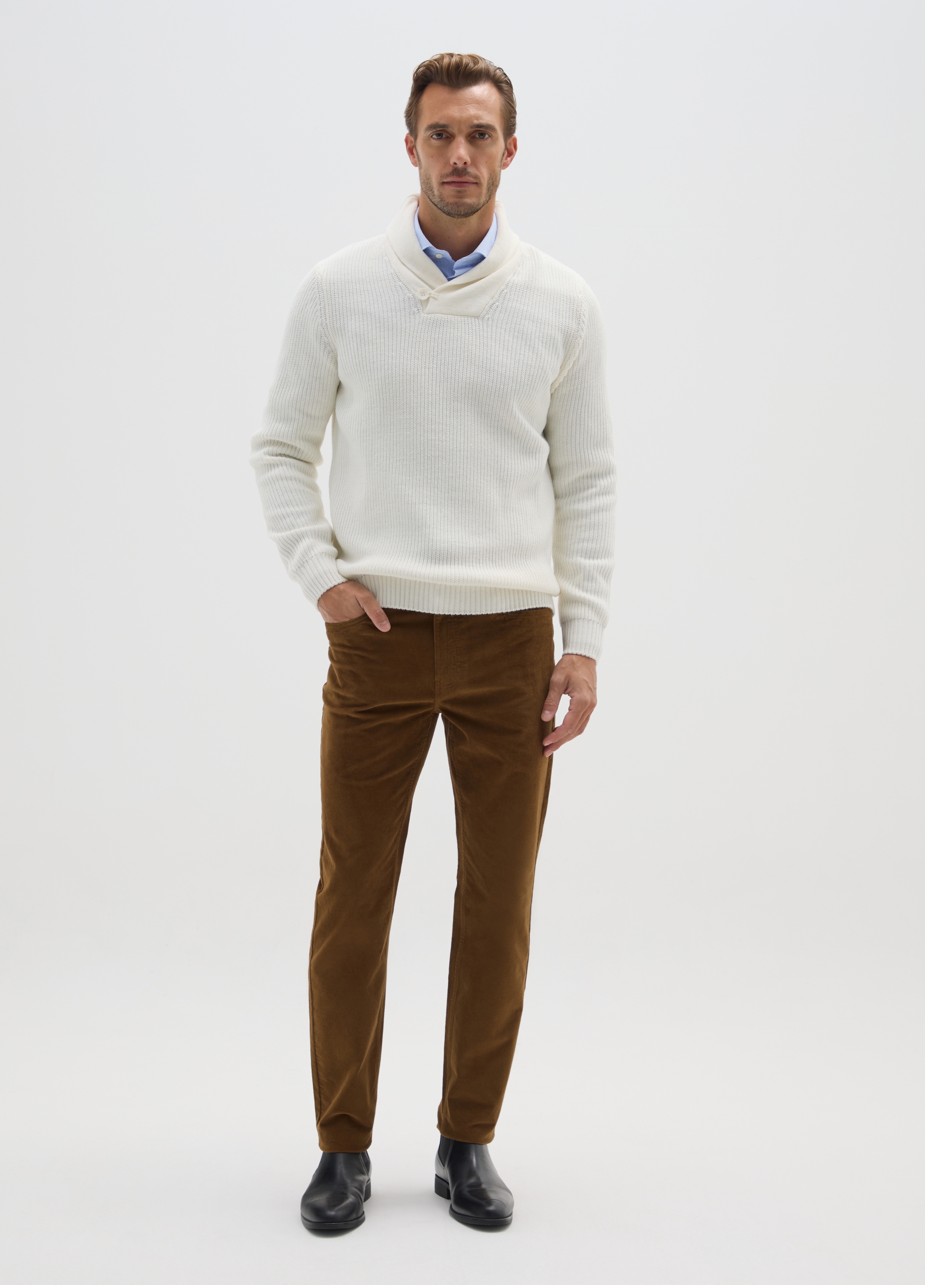 OVS, Pantalones Ajustados De Algodón Elástico Y Pana Marrones, Hombre, Marrón tabaco, Talla: 56