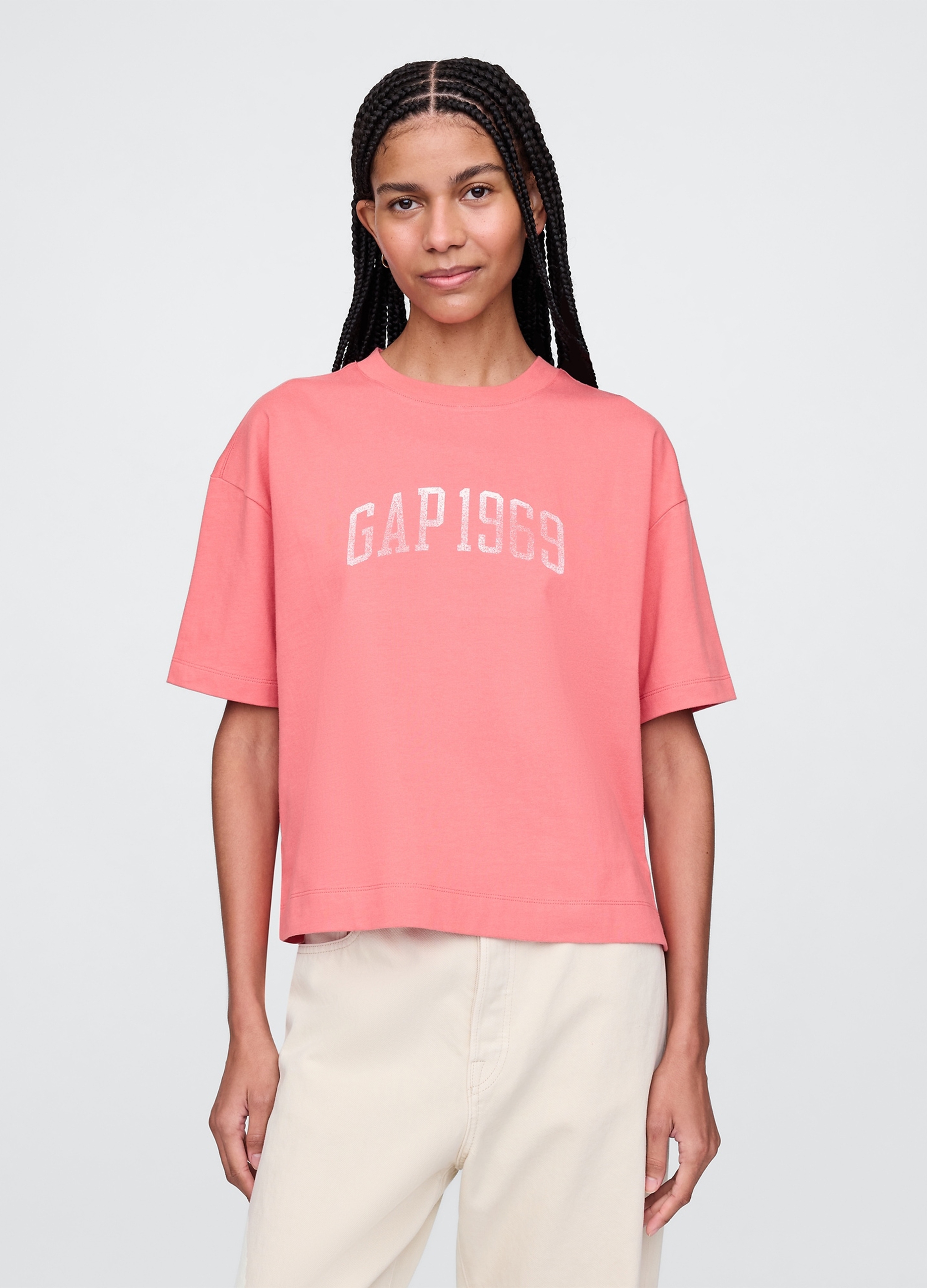 GAP, T-shirt Rosa A Maniche Corte In Cotone Gap, Donna, Rosa, Taglia: XS