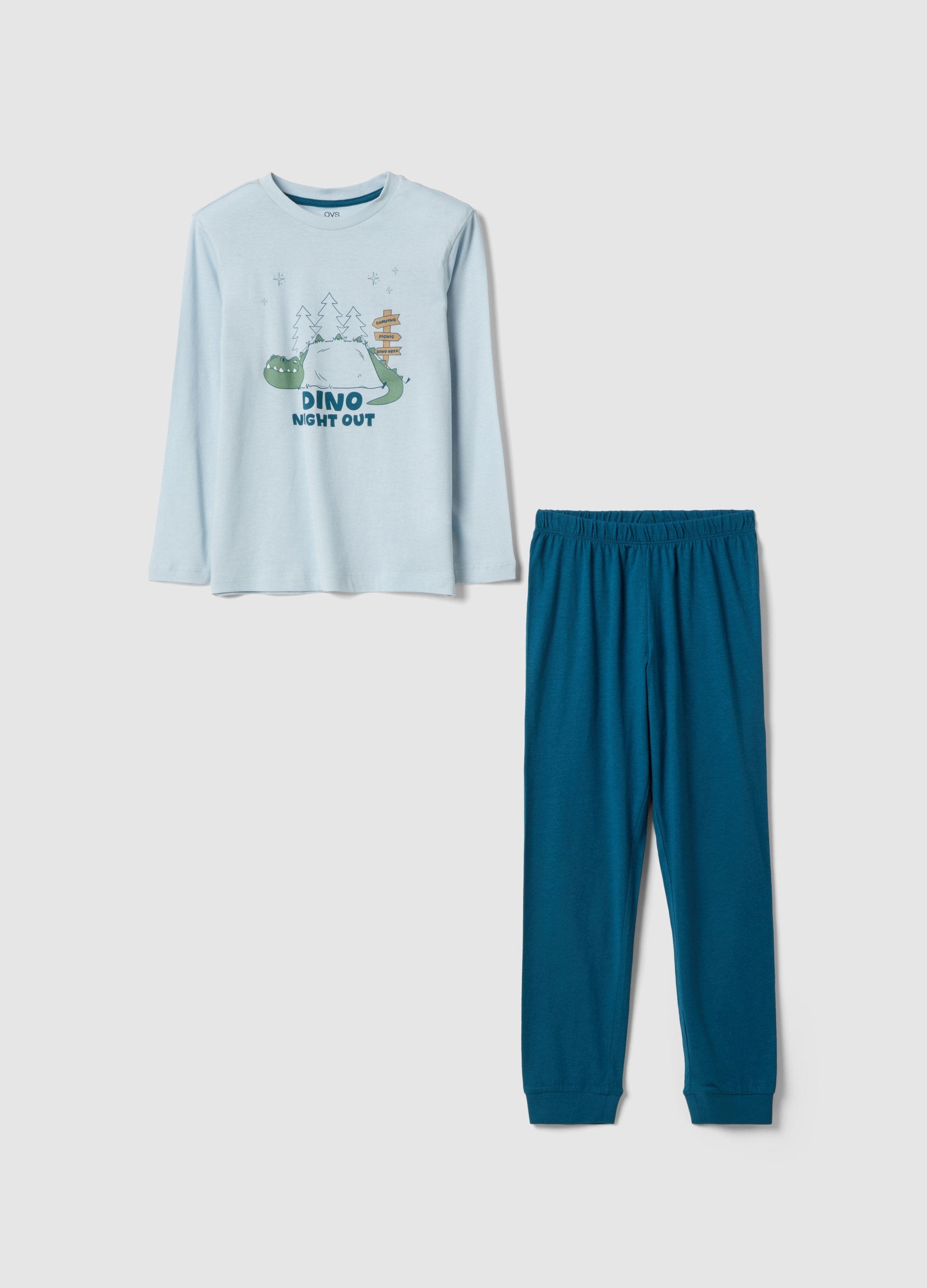 OVS KIDS, Pigiama In Puro Cotone Multicolor Da Bambino Regular Fit Con Stampa, Niño, Azul Cielo/Azul, Talla: 5-6