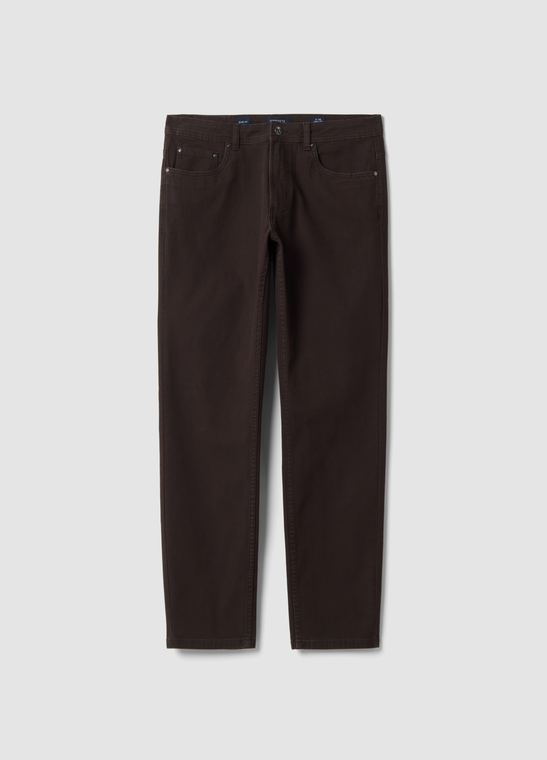 OVS, Pantaloni Marroni In Cotone Elasticizzato Slim Fit, Uomo, Marrone, Taglia: 44