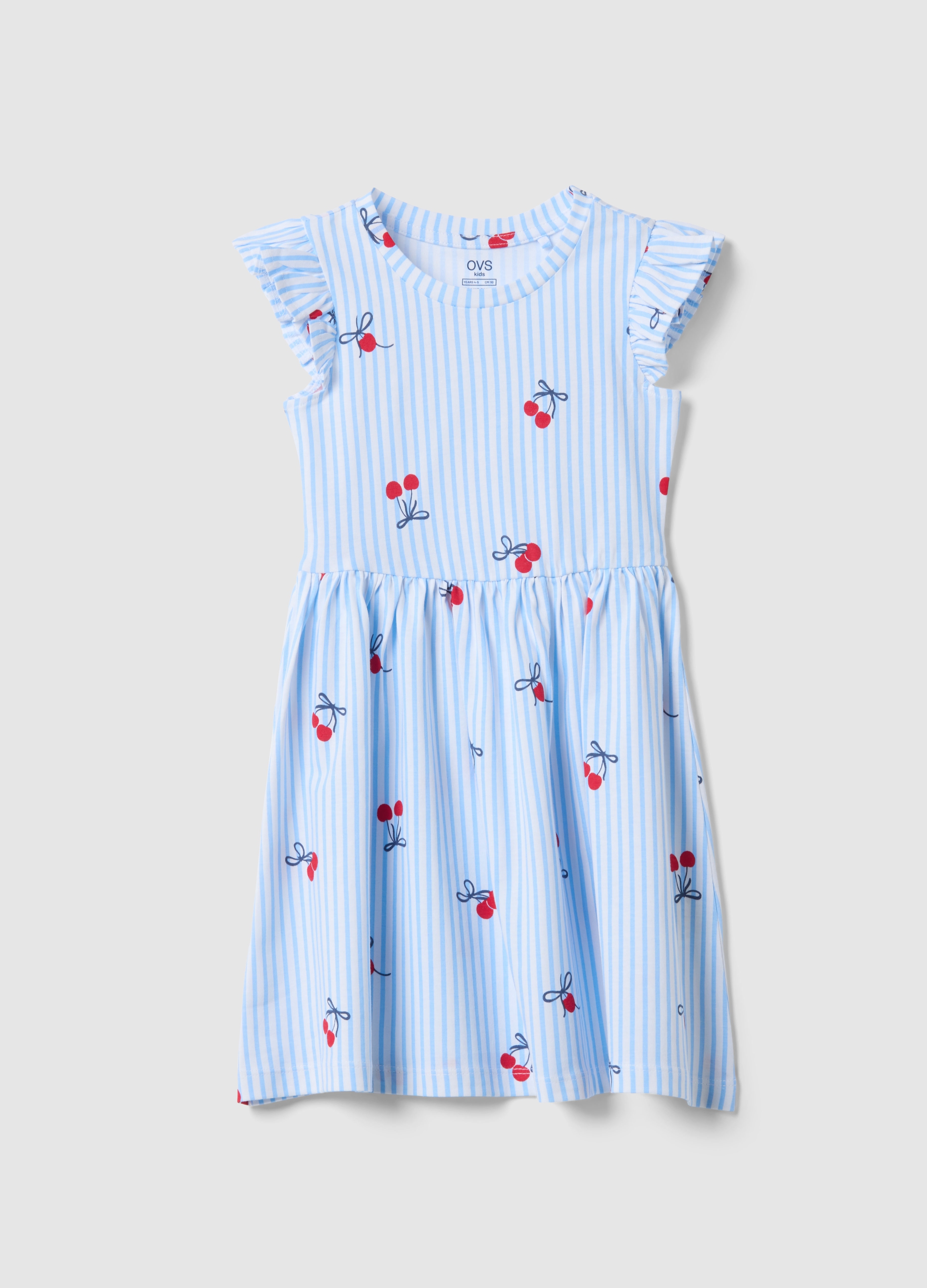 OVS KIDS, Vestido De Puro Algodón Con Rayas Azules, Volantes Y Estampados Para Niña, Niña, Blanco/azul claro, Talla: 6-7
