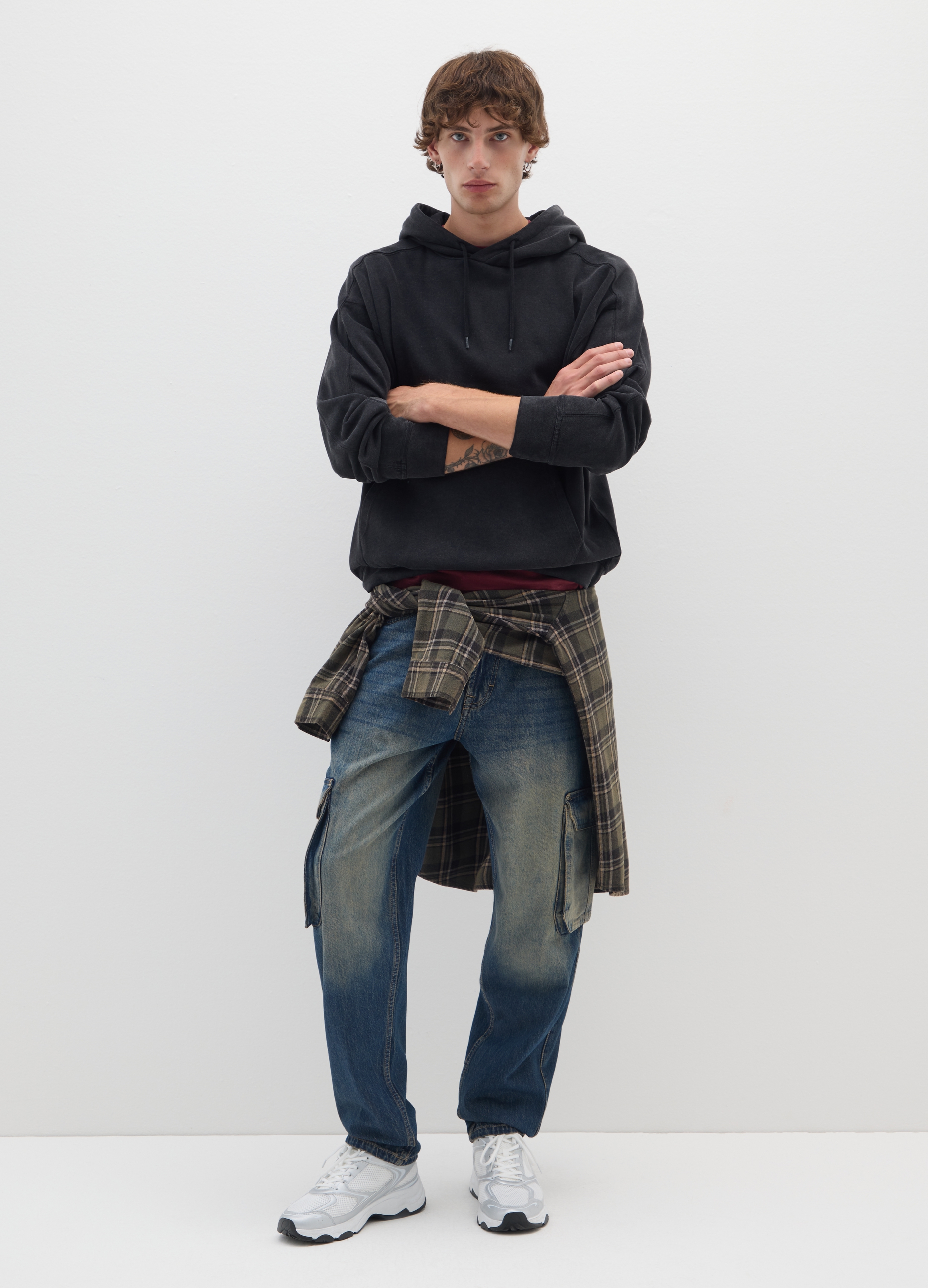 B.ANGEL, Jeans Cargo Baggy In Puro Cotone Lavaggio Medio, Uomo, Denim, Taglia: 44