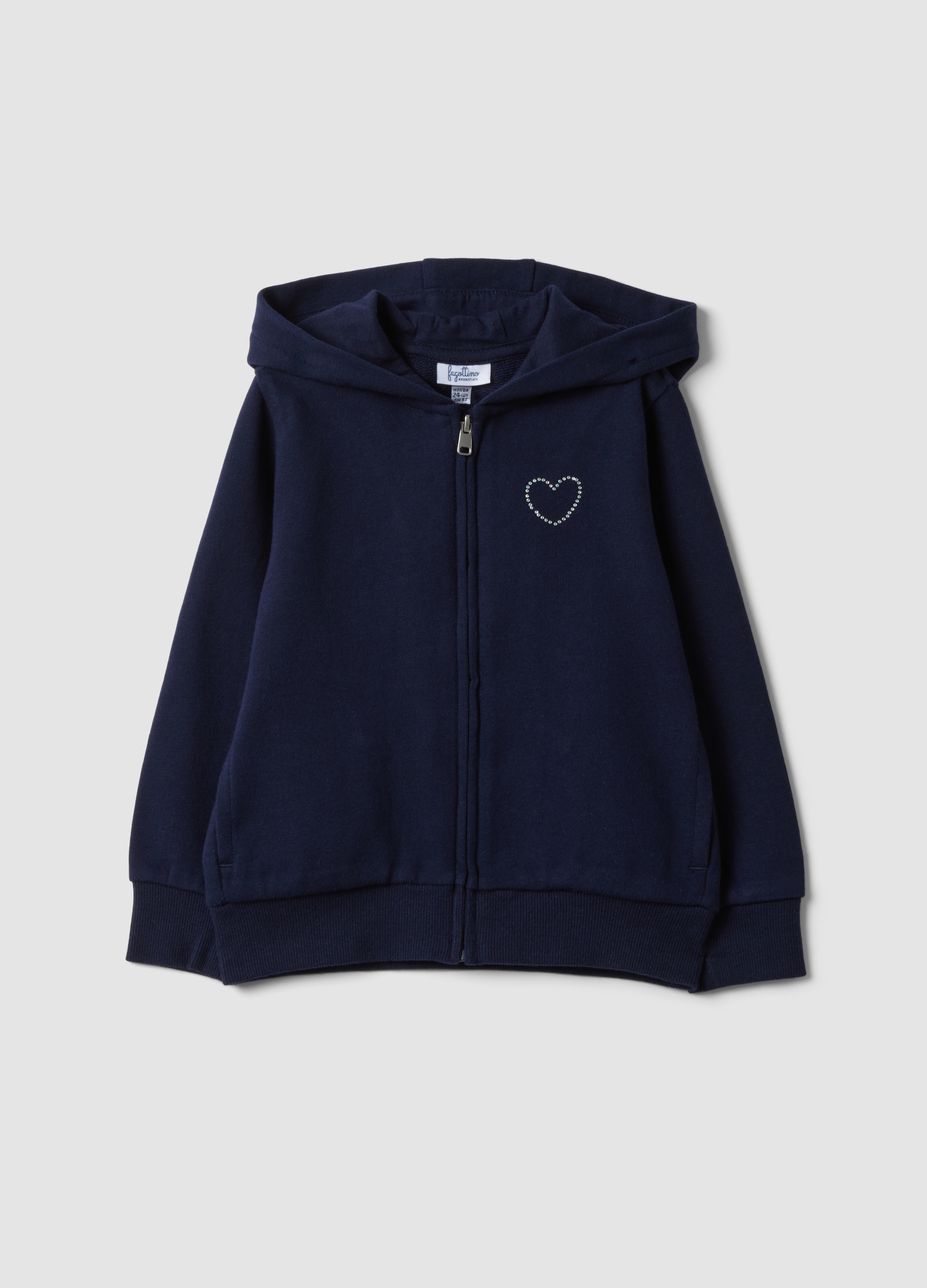 FAGOTTINO, Felpa Blu Con Cappuccio In Puro Cotone Organico Con Stella Regular Fit Per Bimba, Bambina, Blu, Taglia: 9-12