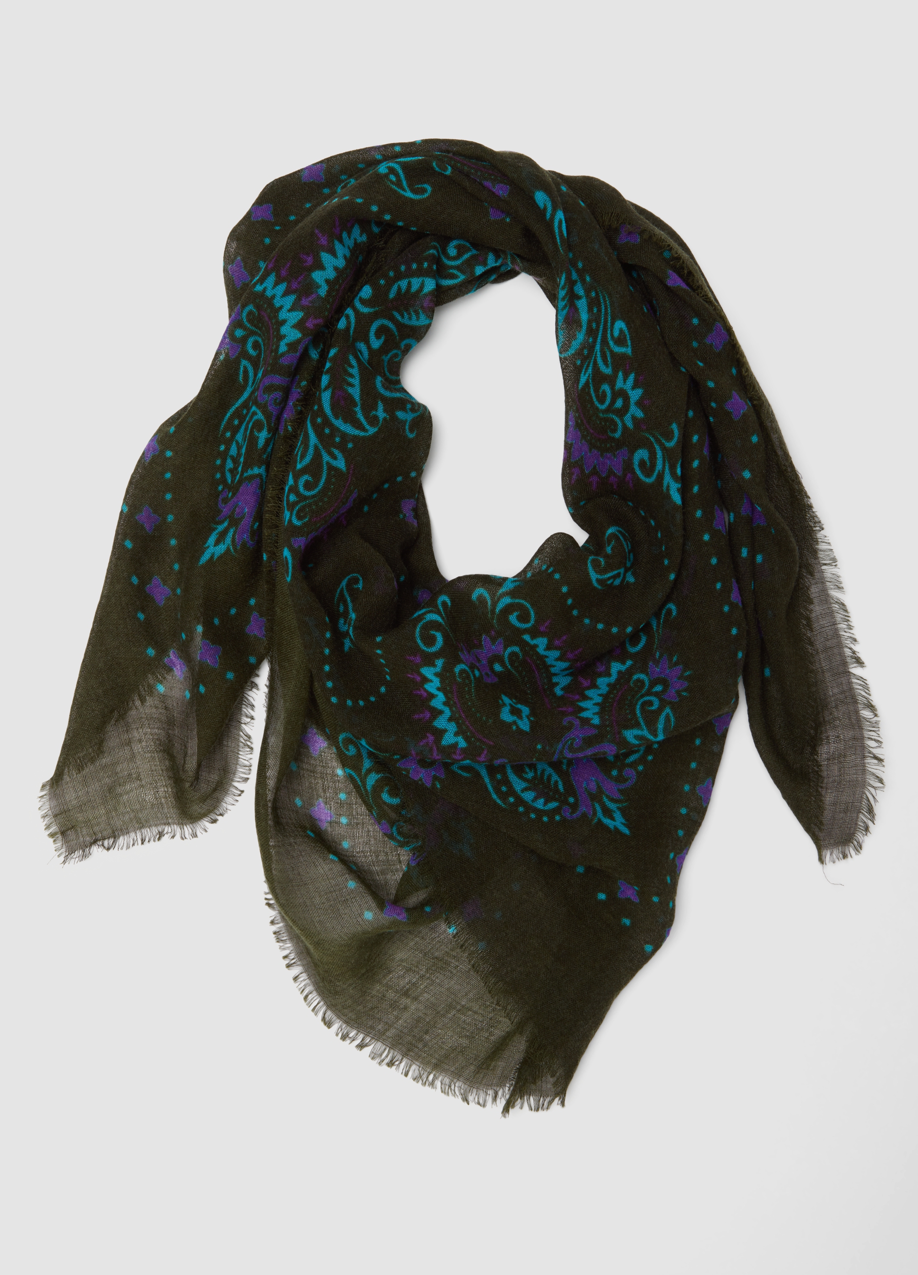 PIOMBO, Foulard Verde In Misto Lana Con Stampa Paisley, Donna, Verde, Taglia: ONE SIZE