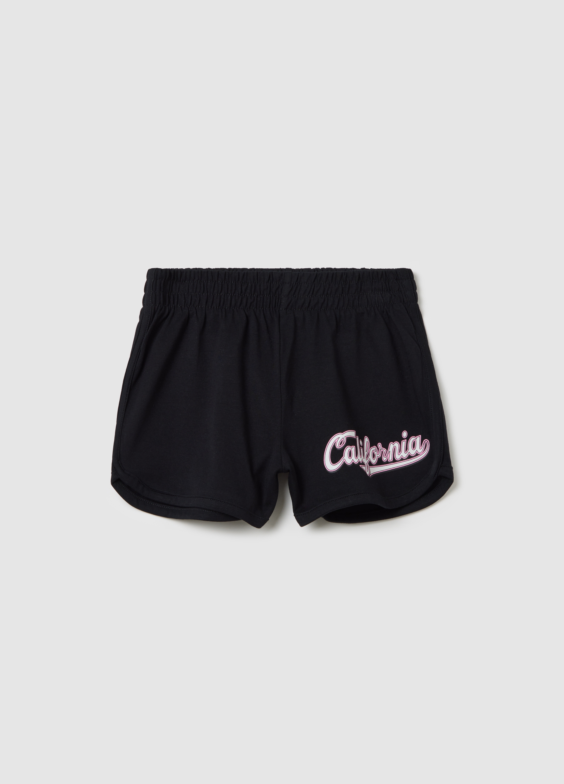 OVS, Shorts In Felpa Con Stampa Lettering, Bambina, Nero, Taglia: 10-11