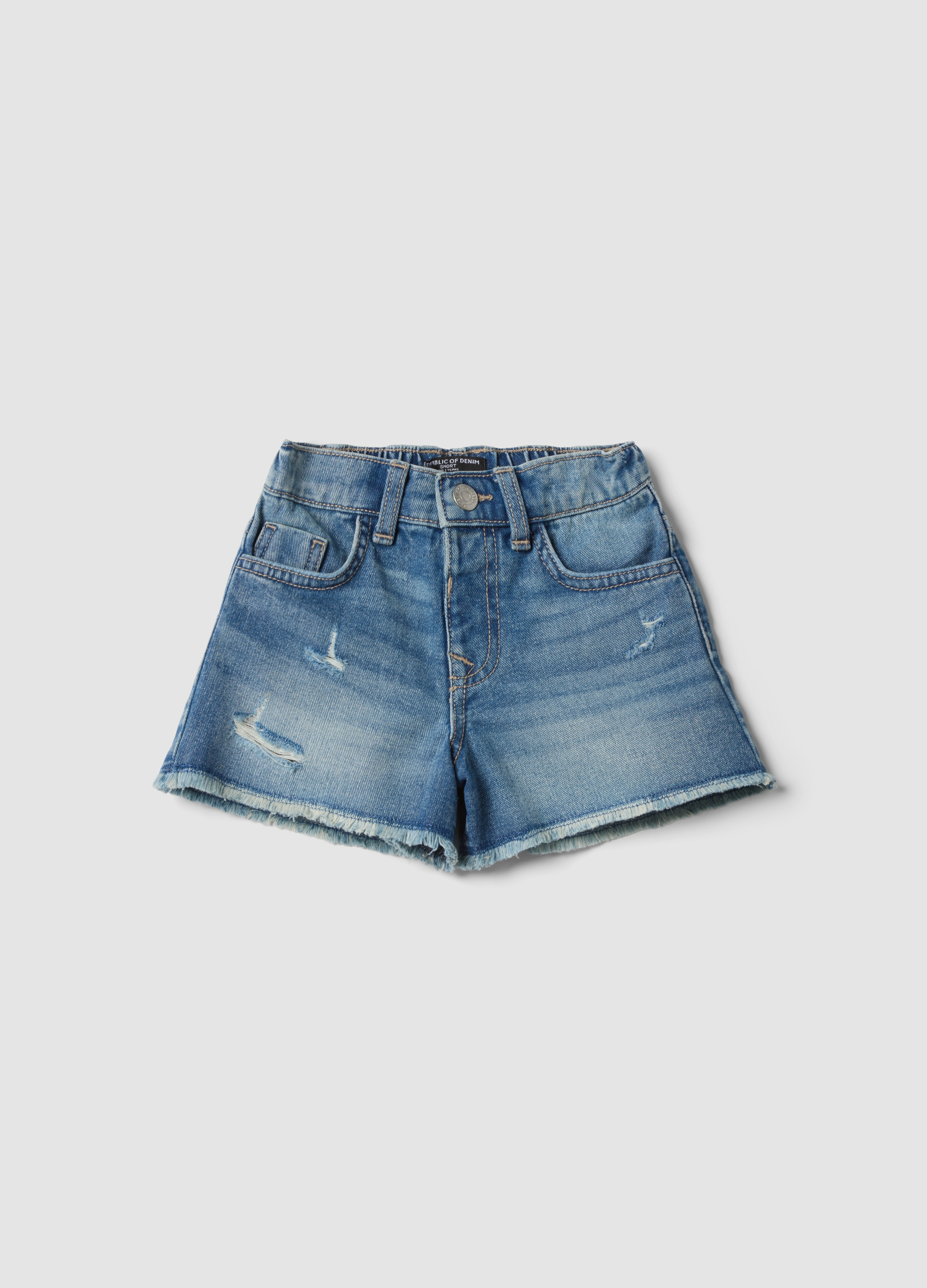 REPUBLIC OF DENIM, Short Vaquero Azul 100% Algodón Para Niña, Corte Regular, Con Efecto Desgastado, Niña, Lavado medio, Talla: 7-8