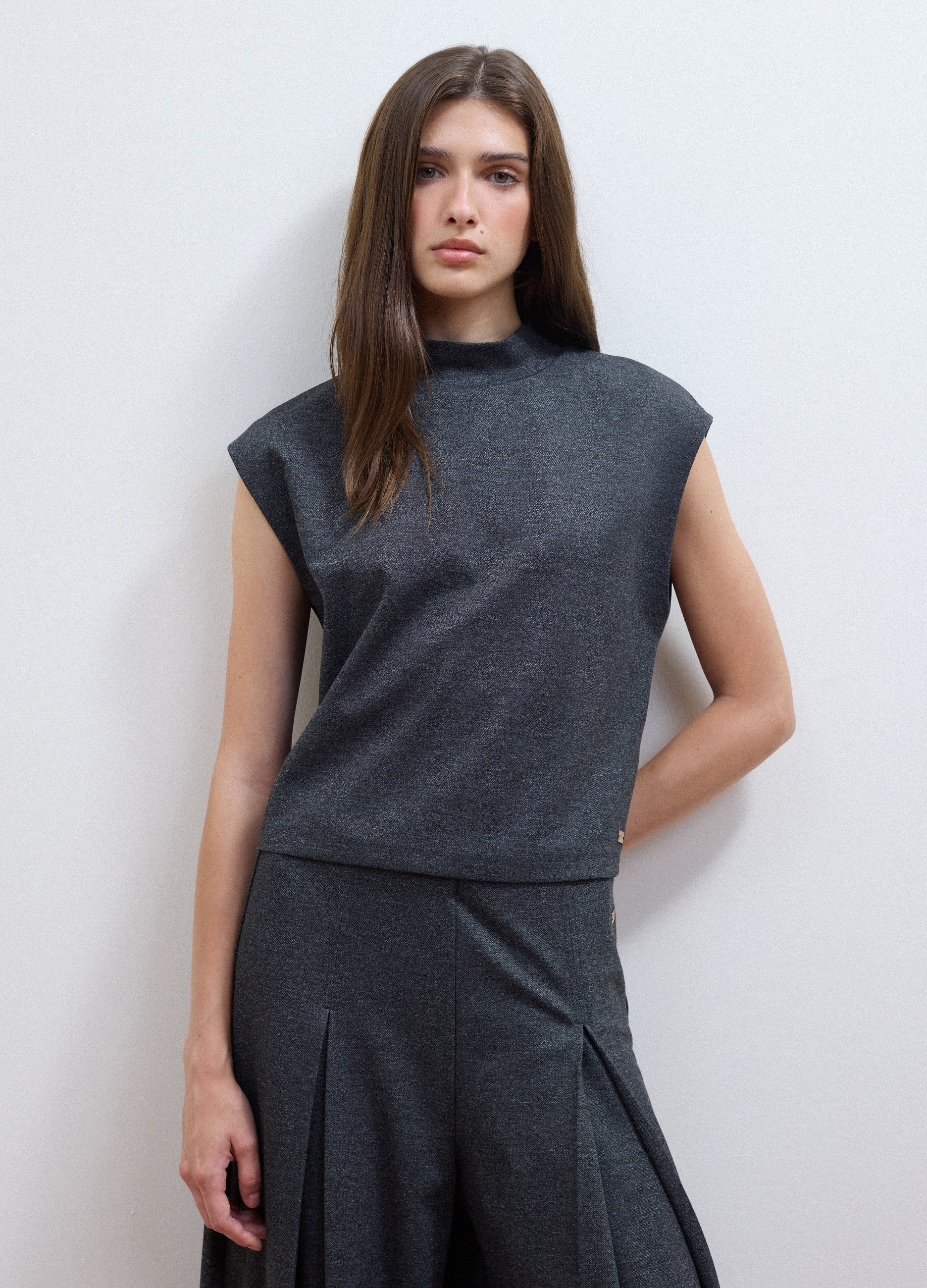 LES COPAINS, T-shirt Grigia In Viscosa Elasticizzata Regular Fit, Donna, Grigio, Taglia: XS