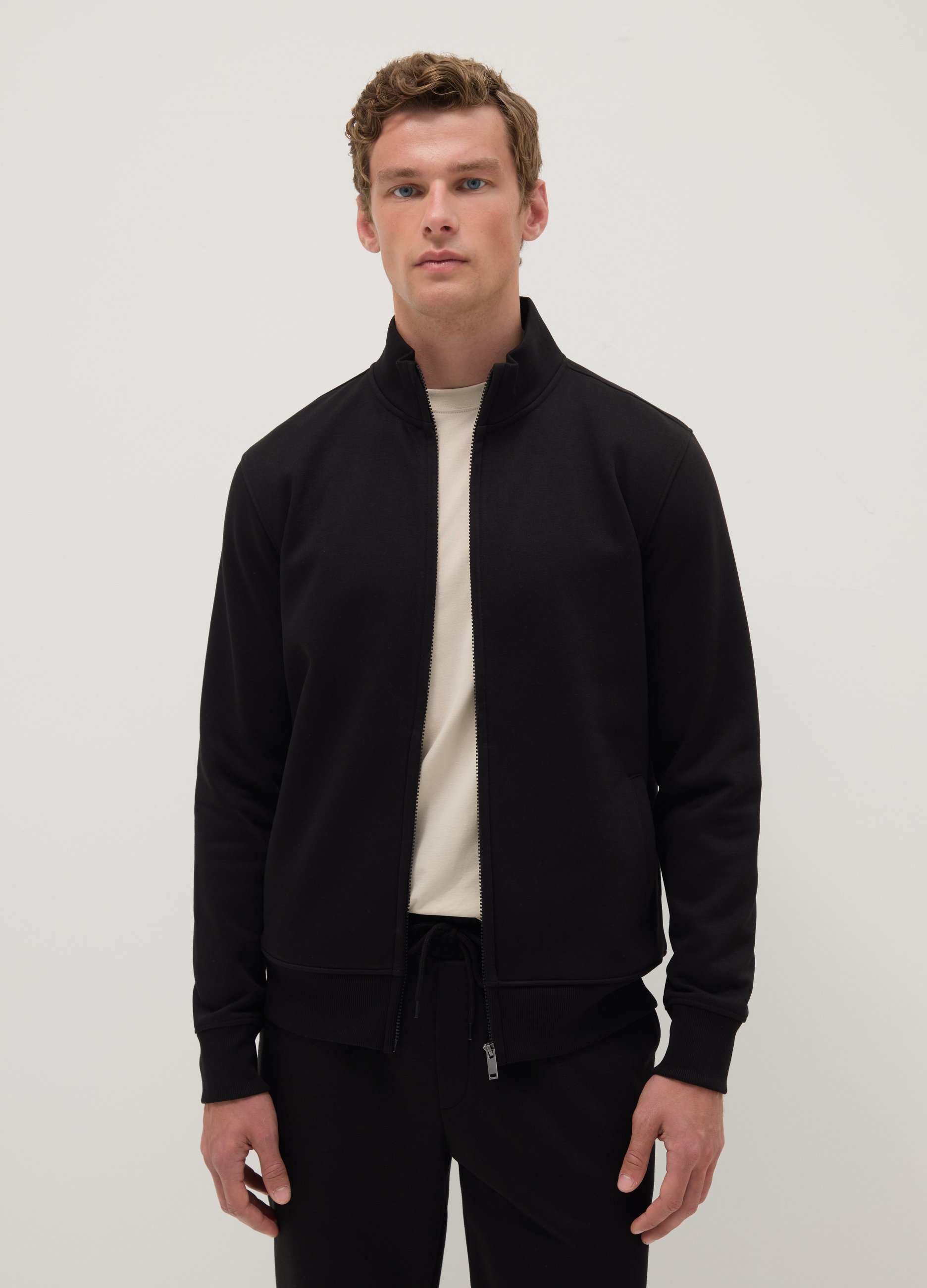 OVS, Felpa Blu In Misto Cotone Regular Fit Con Full Zip, Uomo, Blu, Taglia: S