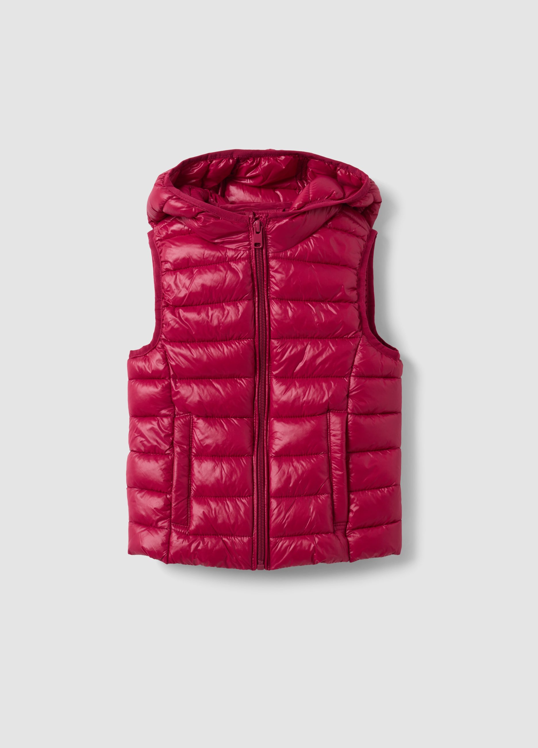 OVS KIDS, Gilet Ultralight Rosso Imbottito Con Cappuccio E Zip Per Bambina, Rosso, Taglia: 7-8