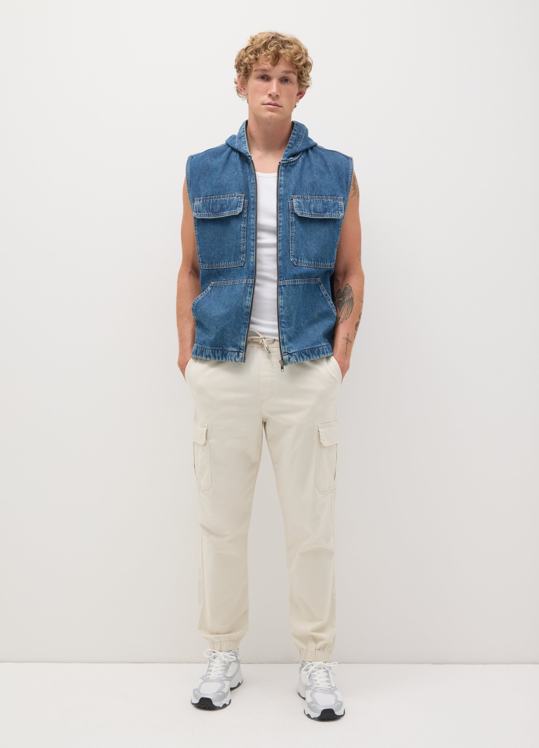 B.ANGEL, Pantaloni Cargo Da Uomo In Cotone Elasticizzato Beige Regular Fit, Beige, Taglia: XS