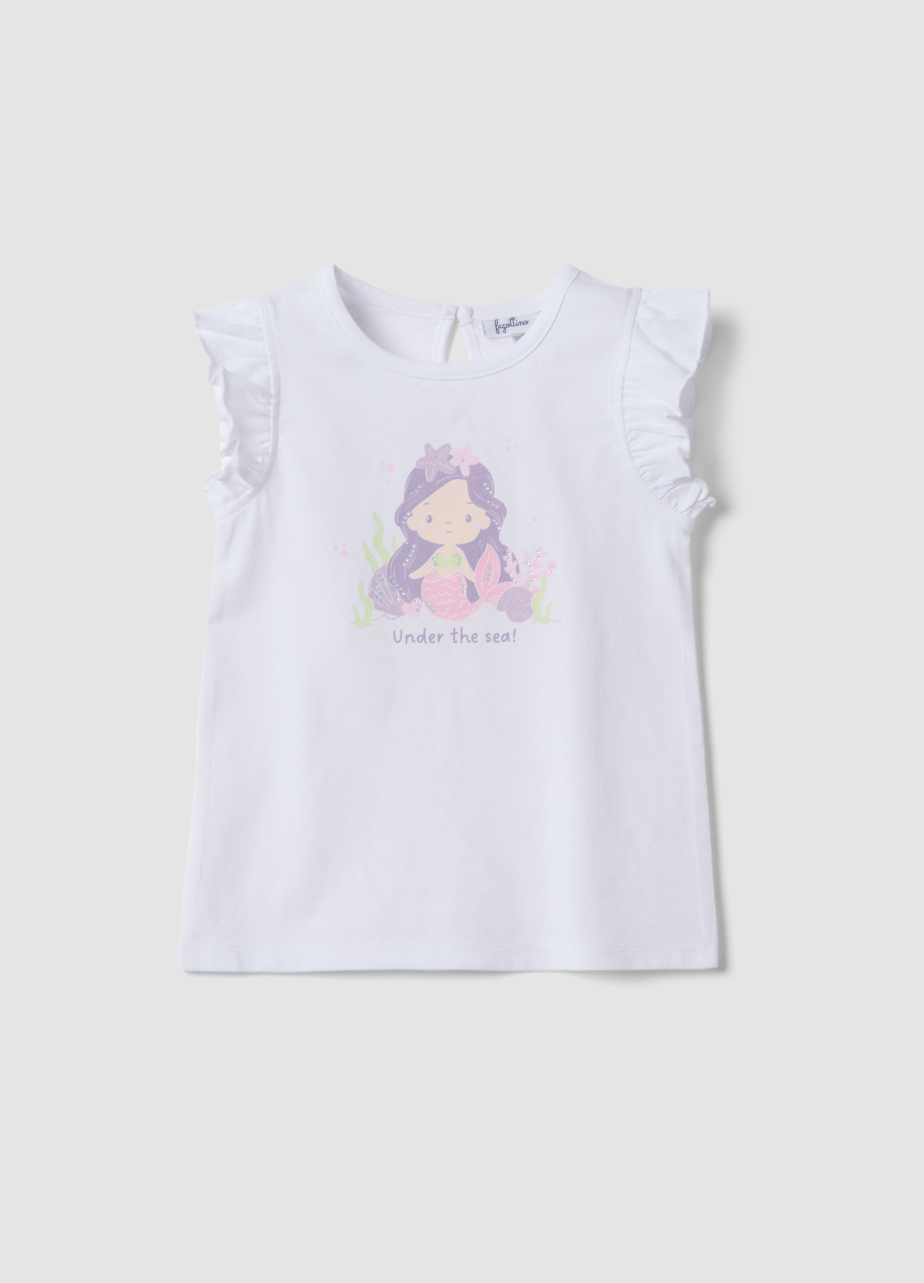 FAGOTTINO, Camiseta De Tirantes Blanca De Algodón Orgánico Puro Para Niña Con Estampado Y Volantes, Niña, Blanco óptico, Talla: 24-30