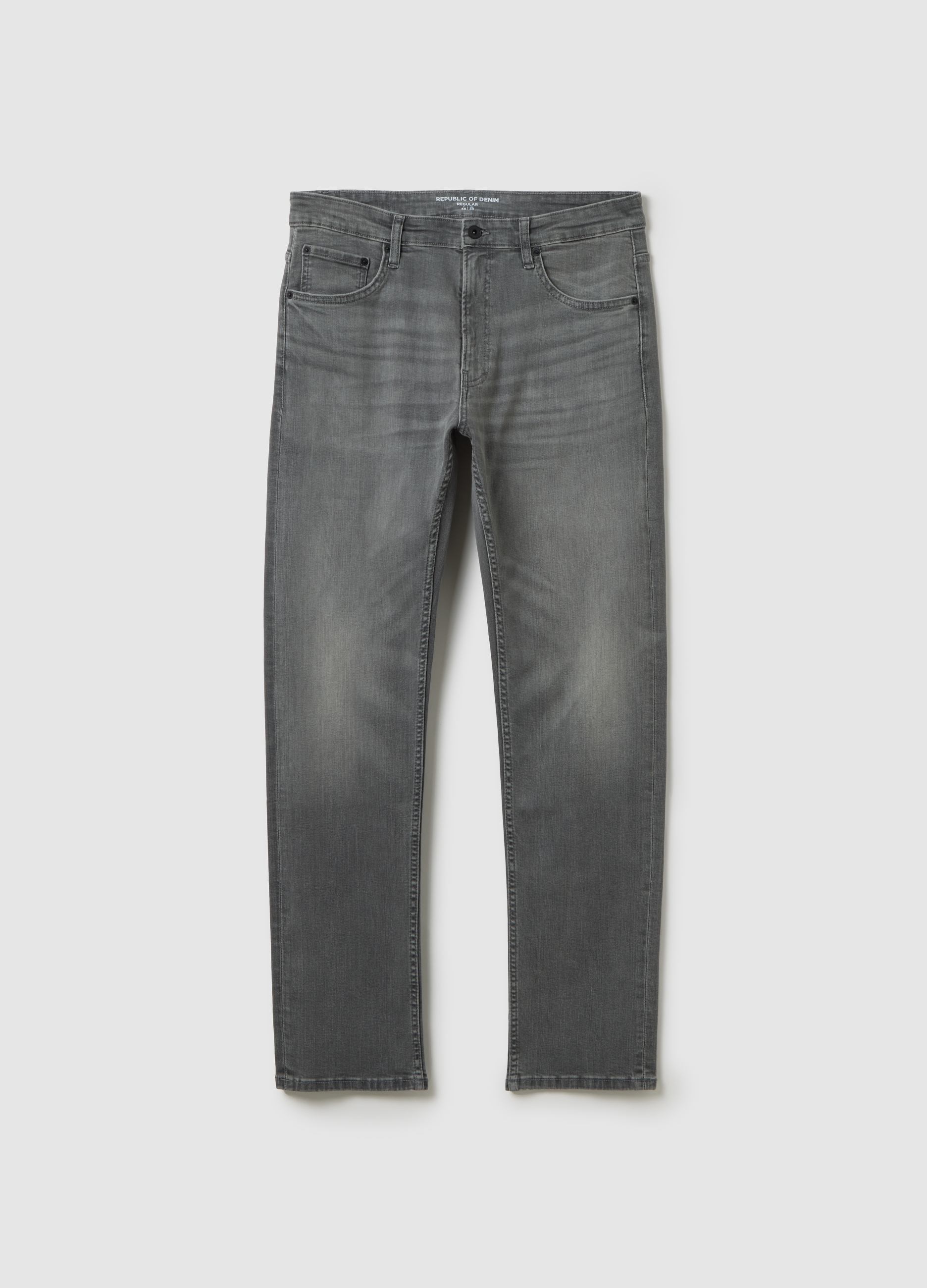 Jeans In Denim Grigio Regular Fit, Hombre, Gris ceniza, Talla: 46
