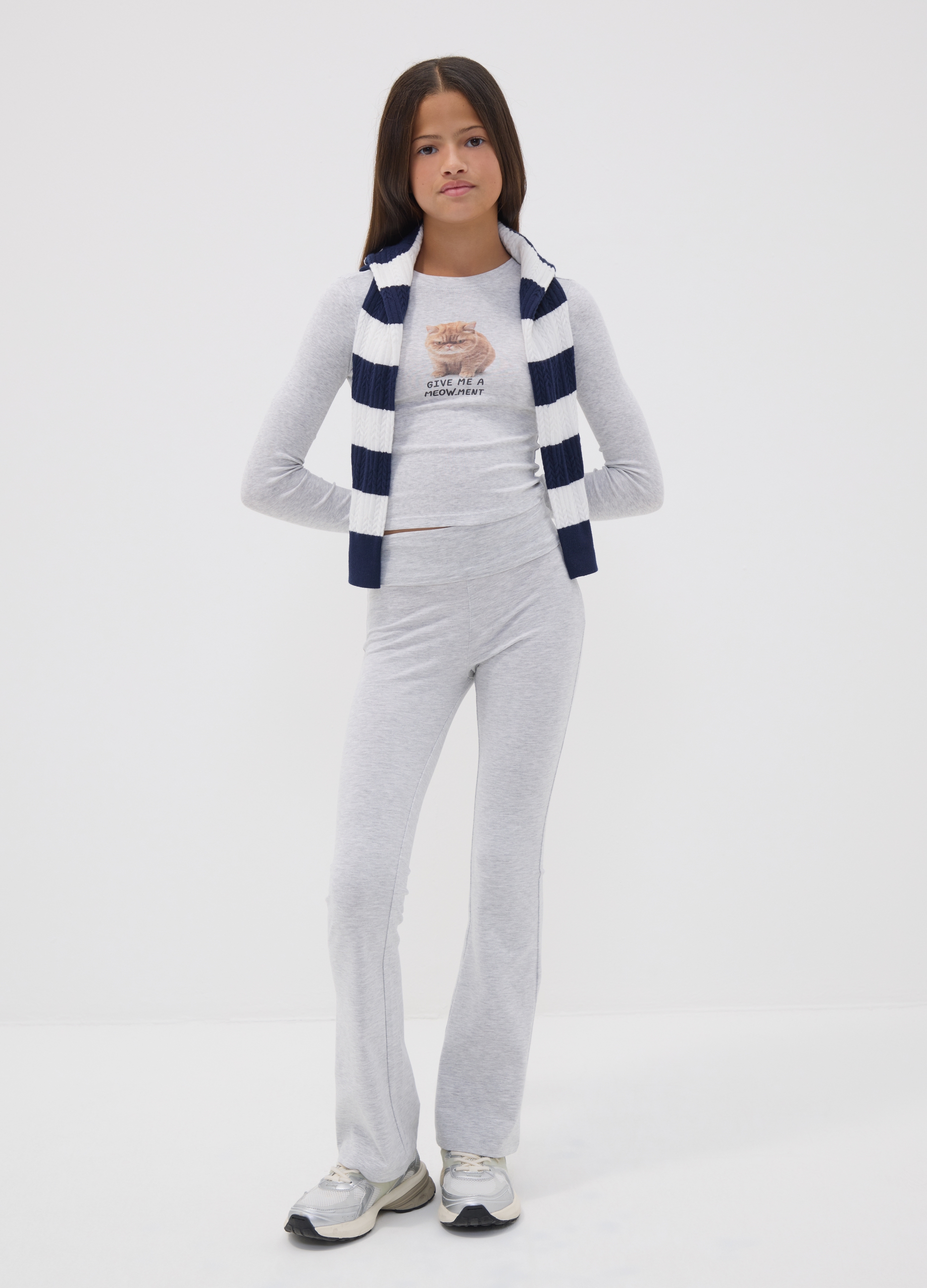 OVS KIDS, Leggings Grigi Flare In Cotone Organico Elasticizzato Per Ragazza, Bambina, Grigio, Taglia: 13-14