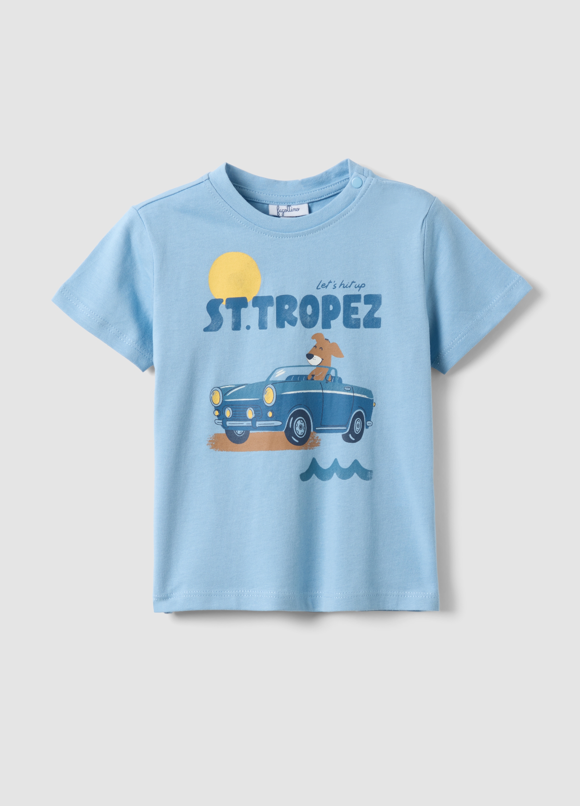 FAGOTTINO, Camiseta Infantil Azul Claro De Algodón Puro, Corte Regular, Con Estampado, Niño, Azul Claro, Talla: 9-12