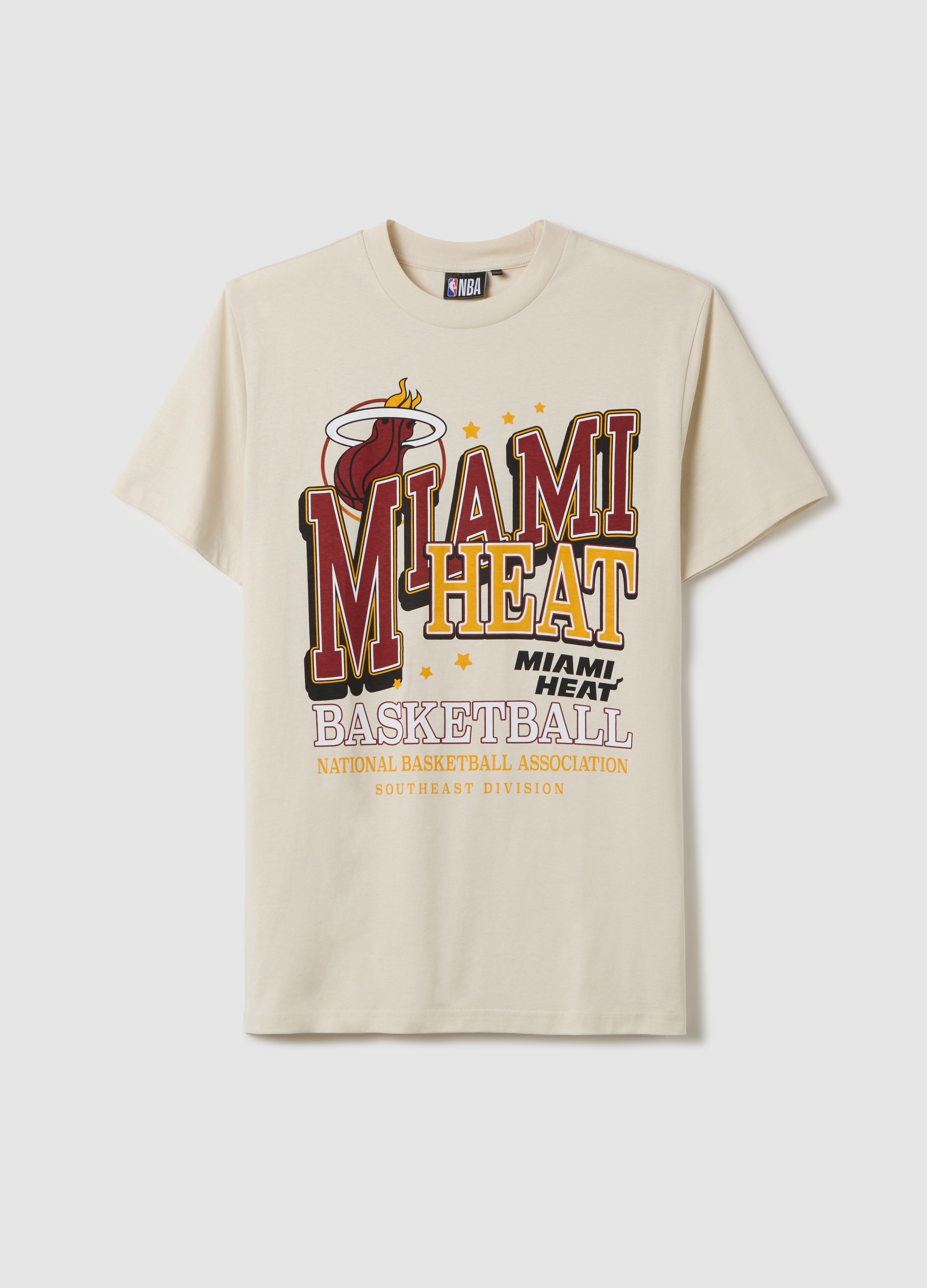 NBA, T-shirt In Cotone Con Stampa Nba Miami Heat, Uomo, Bianco, Taglia: M