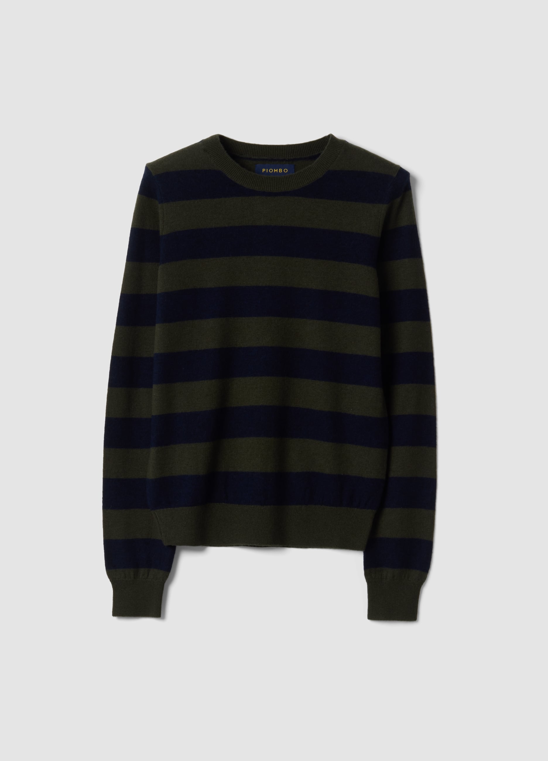 PIOMBO, Maglia Verde In Pura Lana A Righe Con Girocollo, Donna, Multicolor, Taglia: S