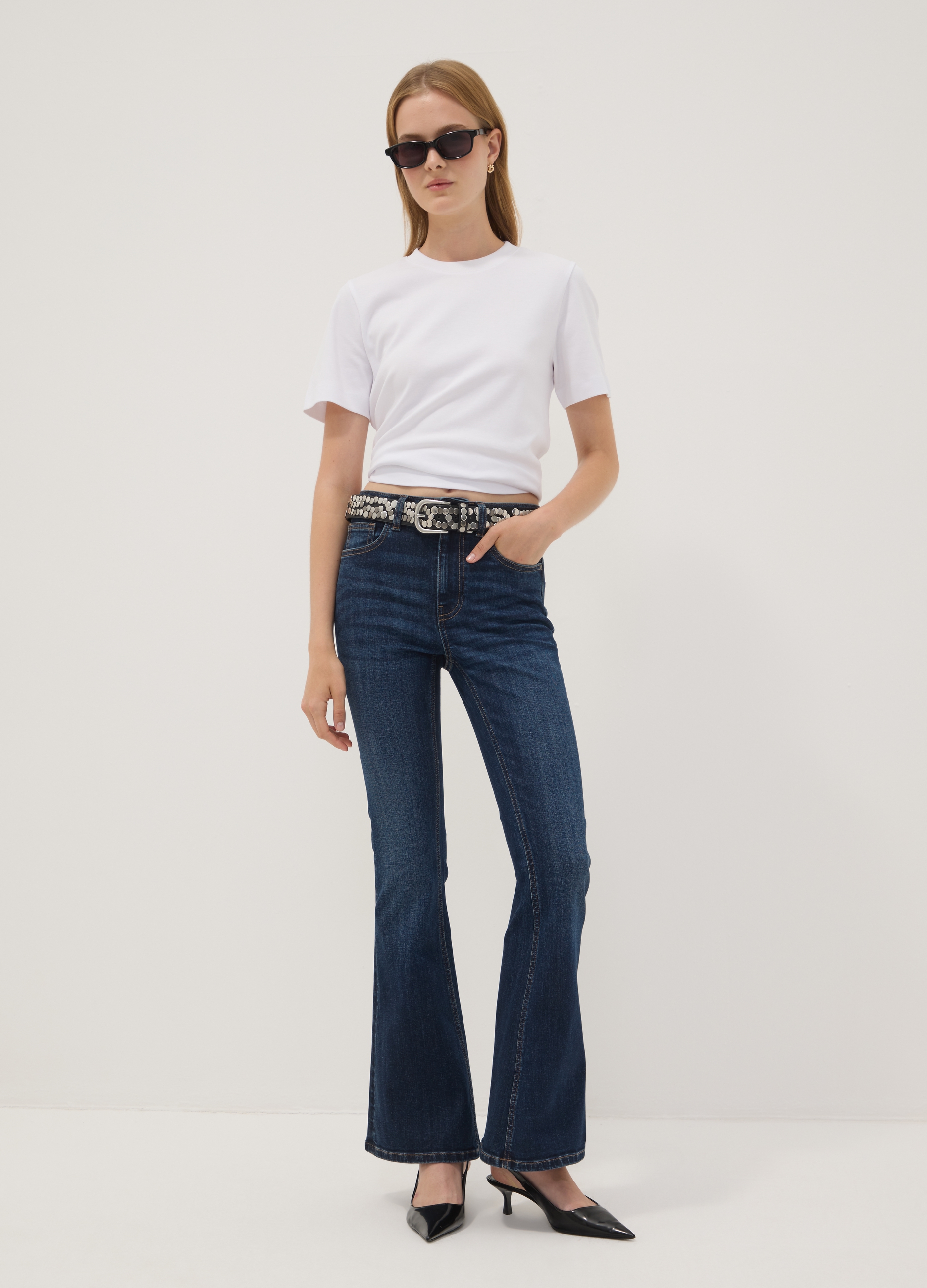 REPUBLIC OF DENIM, Jeans Flare Blu In Cotone Elasticizzato, Donna, Blu, Taglia: 40