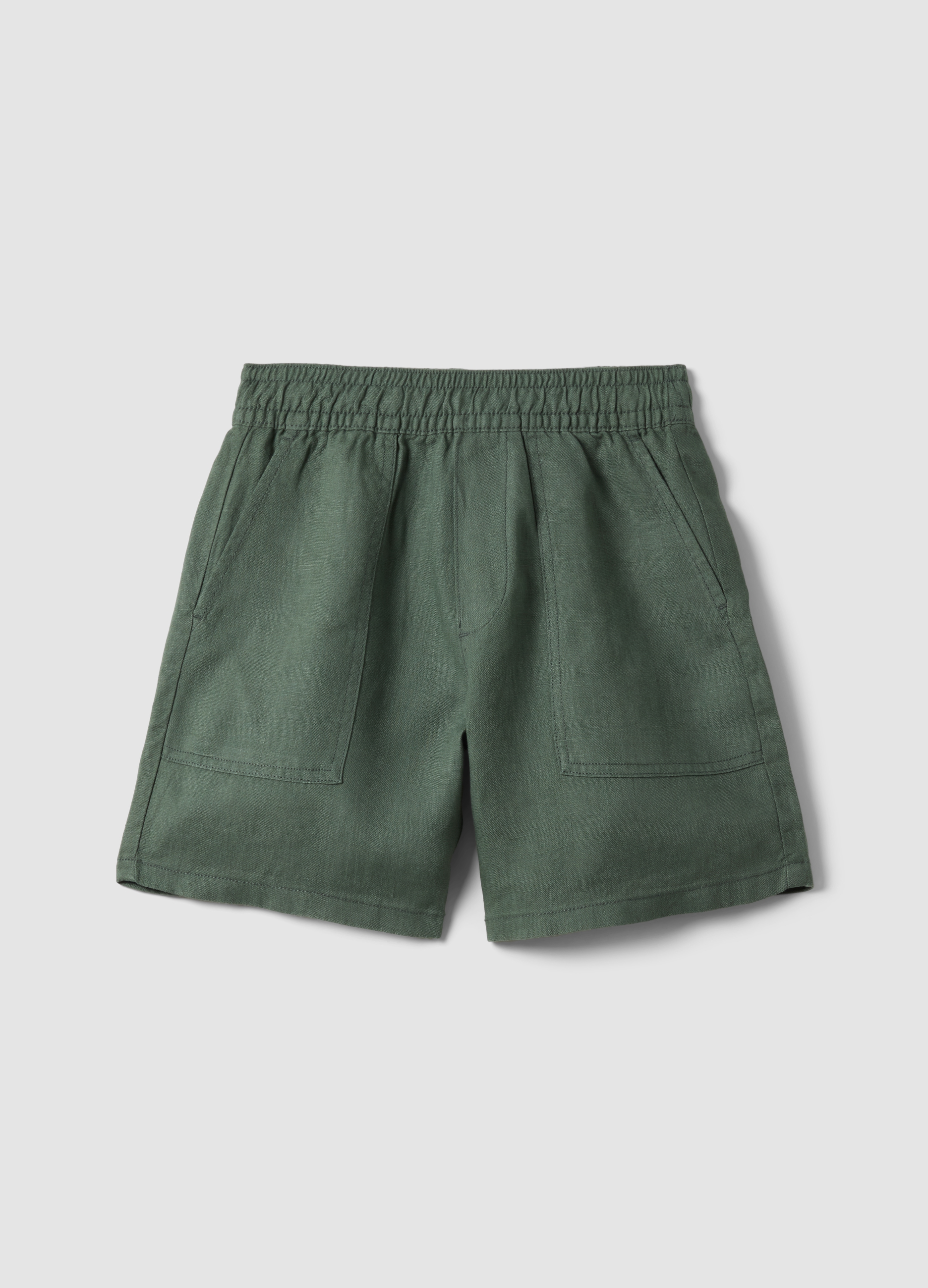 PIOMBO KIDS, Green Pure Linen Baggy Fit Cargo Shorts For Boys, Niño, Verde oscuro, Talla: 12