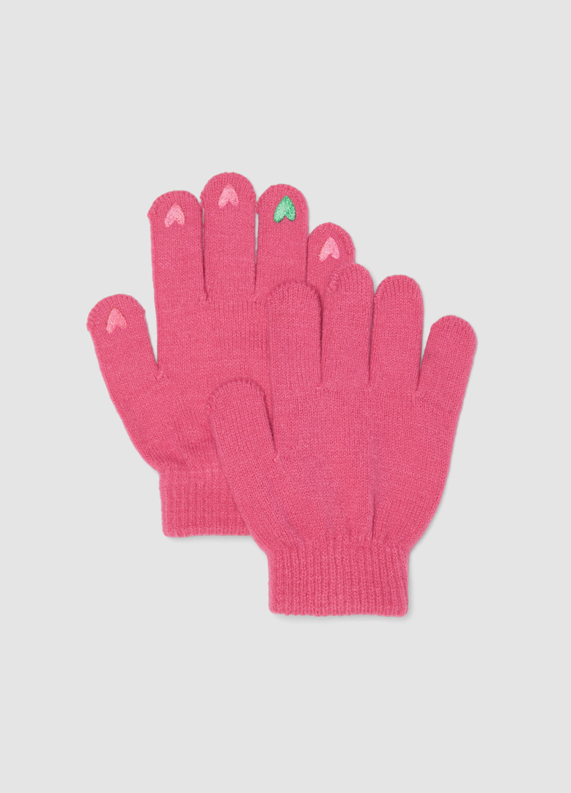 LOVE THERAPY, Guanti Rosa In Maglia Con Cuori, Bambina, Rosa, Taglia: L