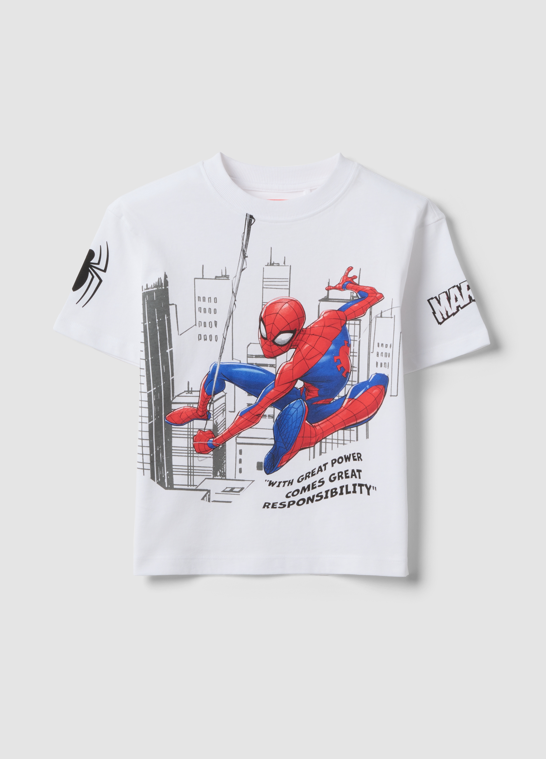 MARVEL, Camiseta Blanca De Algodón Puro Oversize Para Niños Con Spider-man, Niño, Blanco óptico, Talla: 4-5