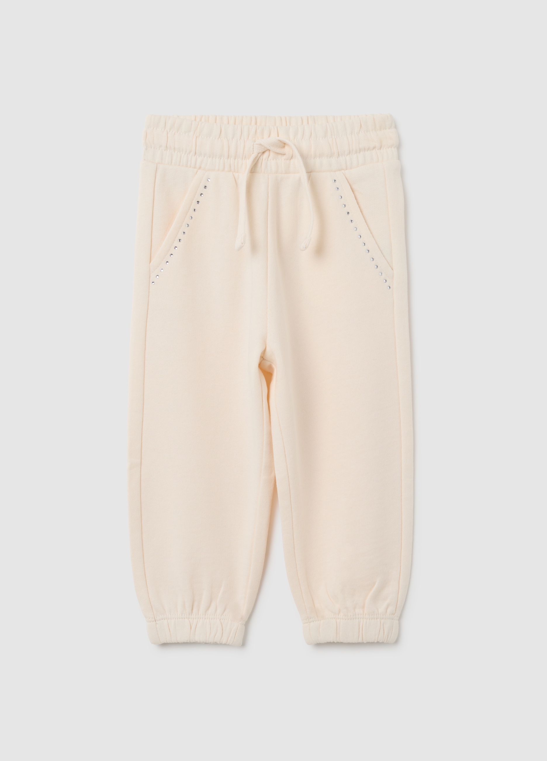 Pantaloni Jogger Da Bambina In Puro Cotone Beige, Niña, Blanco crema, Talla: 12-18