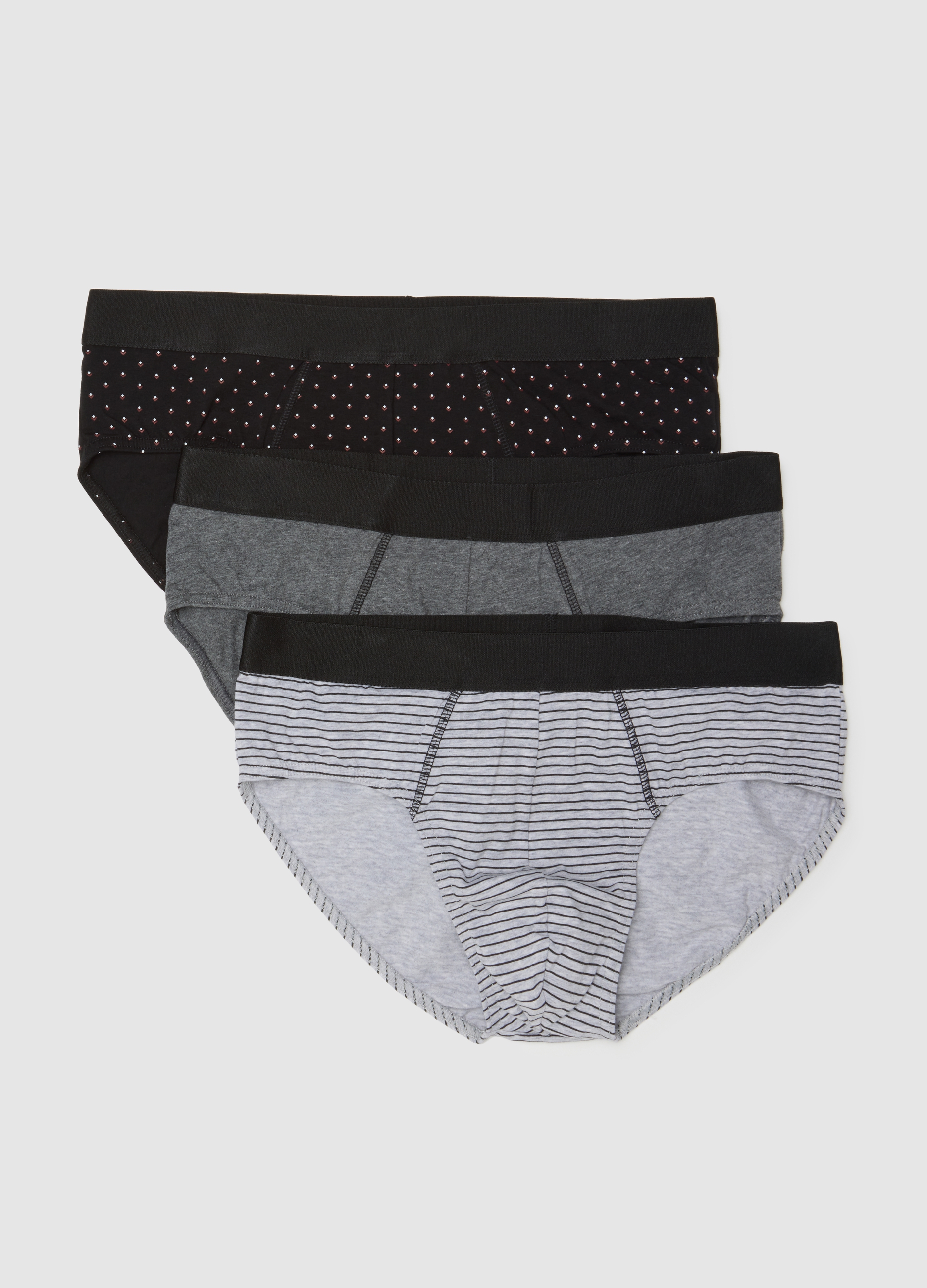 Tripack De Slips Regular Fit De Algodón Elástico Multicolor, Hombre, Negro/Gris, Talla: S