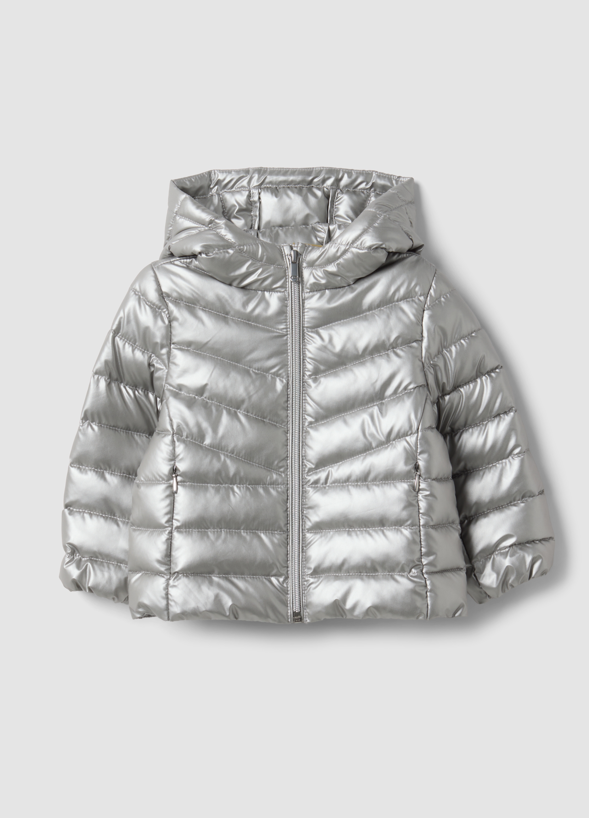 FAGOTTINO, Piumino Ultralight Grigio Con Cappuccio E Zip Per Bimba, Bambina, Grigio, Taglia: 12-18