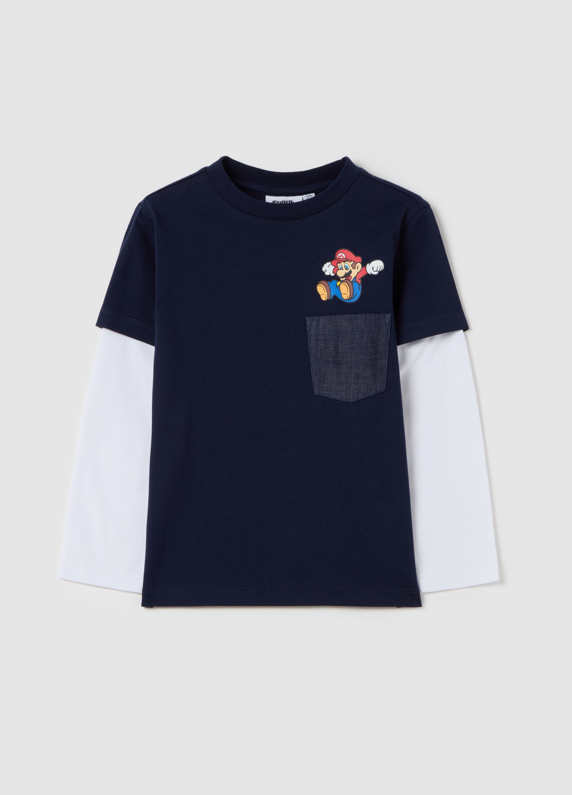 OVS KIDS, T-shirt A Maniche Lunghe Stampa Super Mario™, Bambino, Blu, Taglia: 8-9